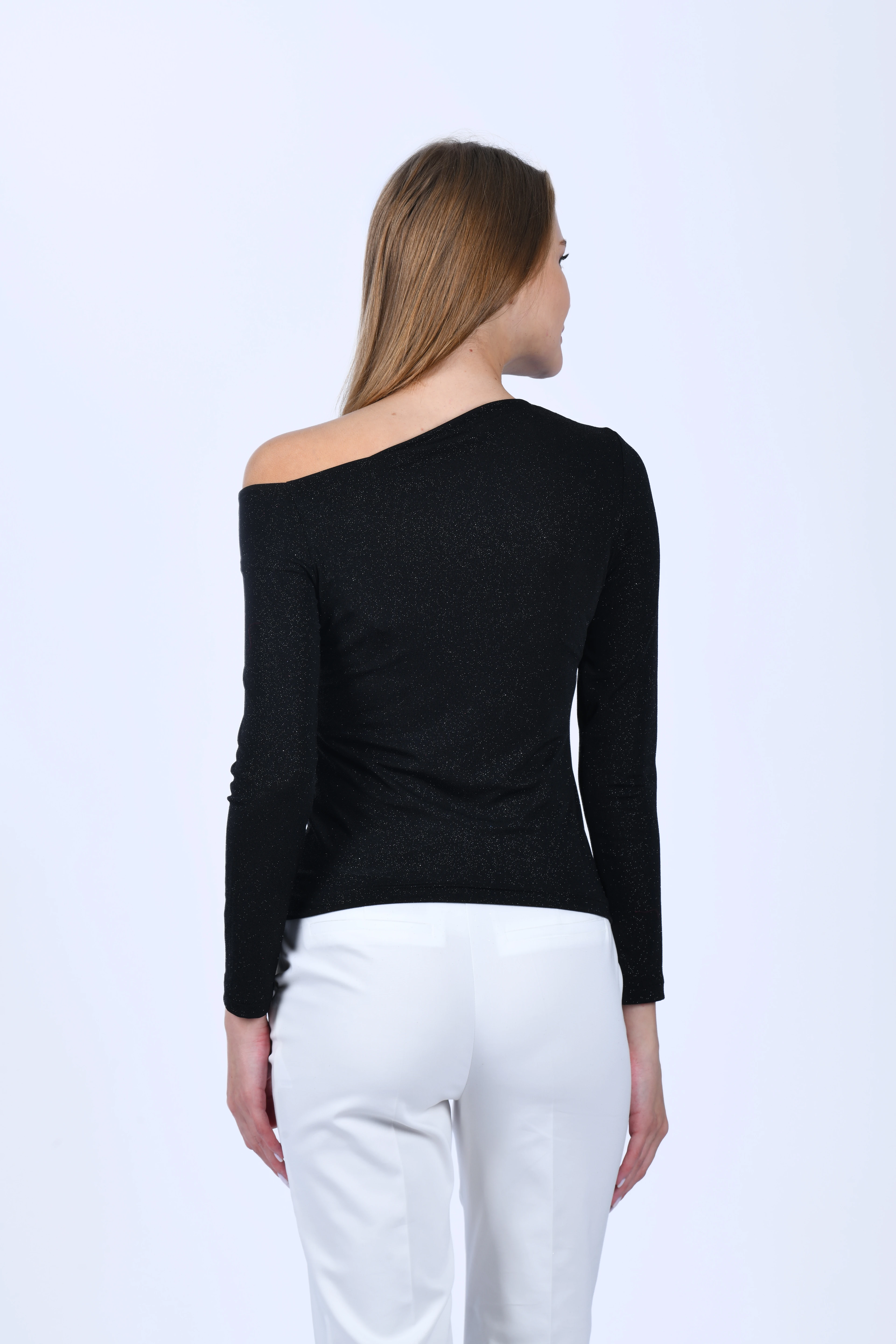 Siyah Omuz Detaylı Simli Bluz - QB204