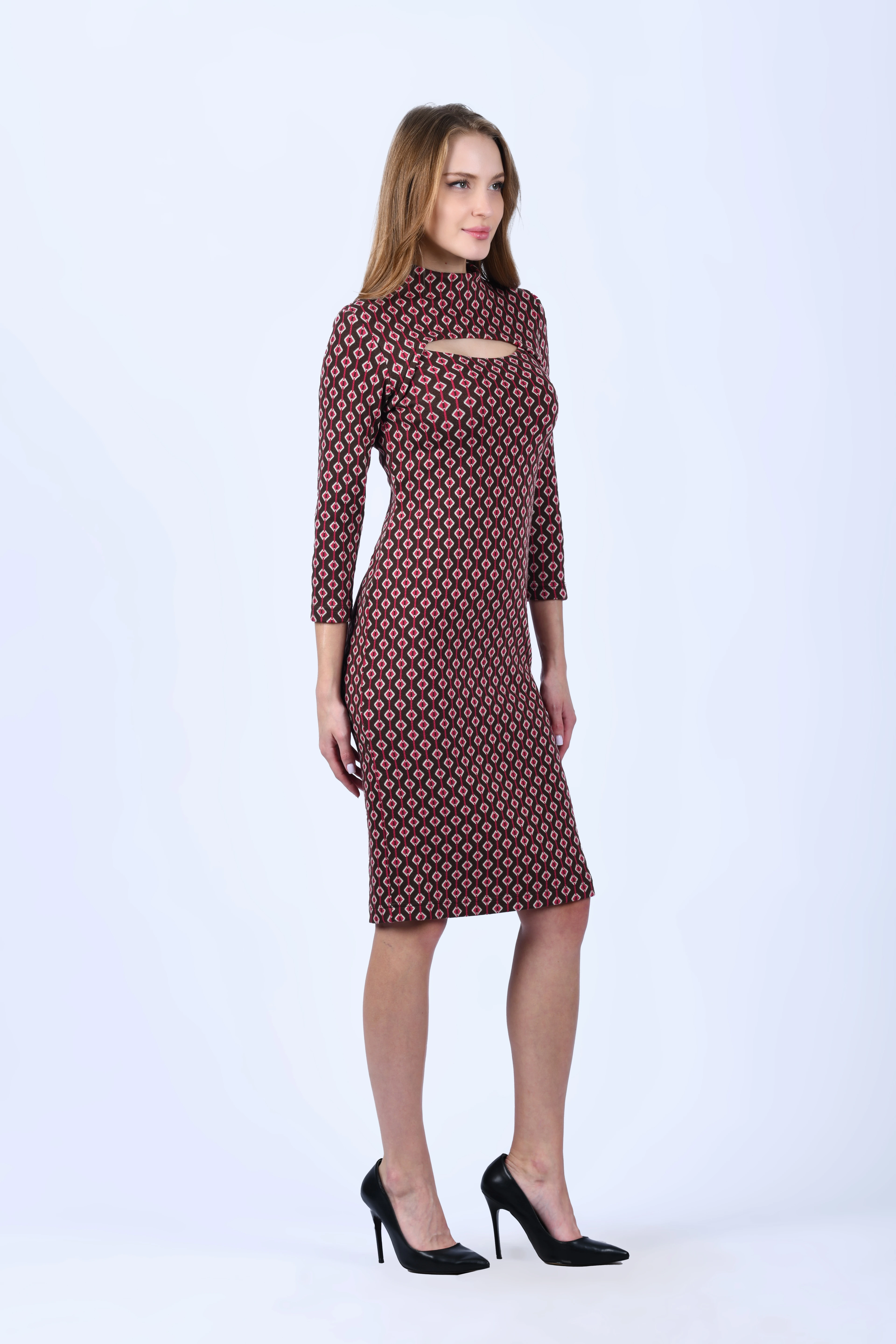 Fuşya Jakarlı Kesim Detaylı Midi Elbise - QE192