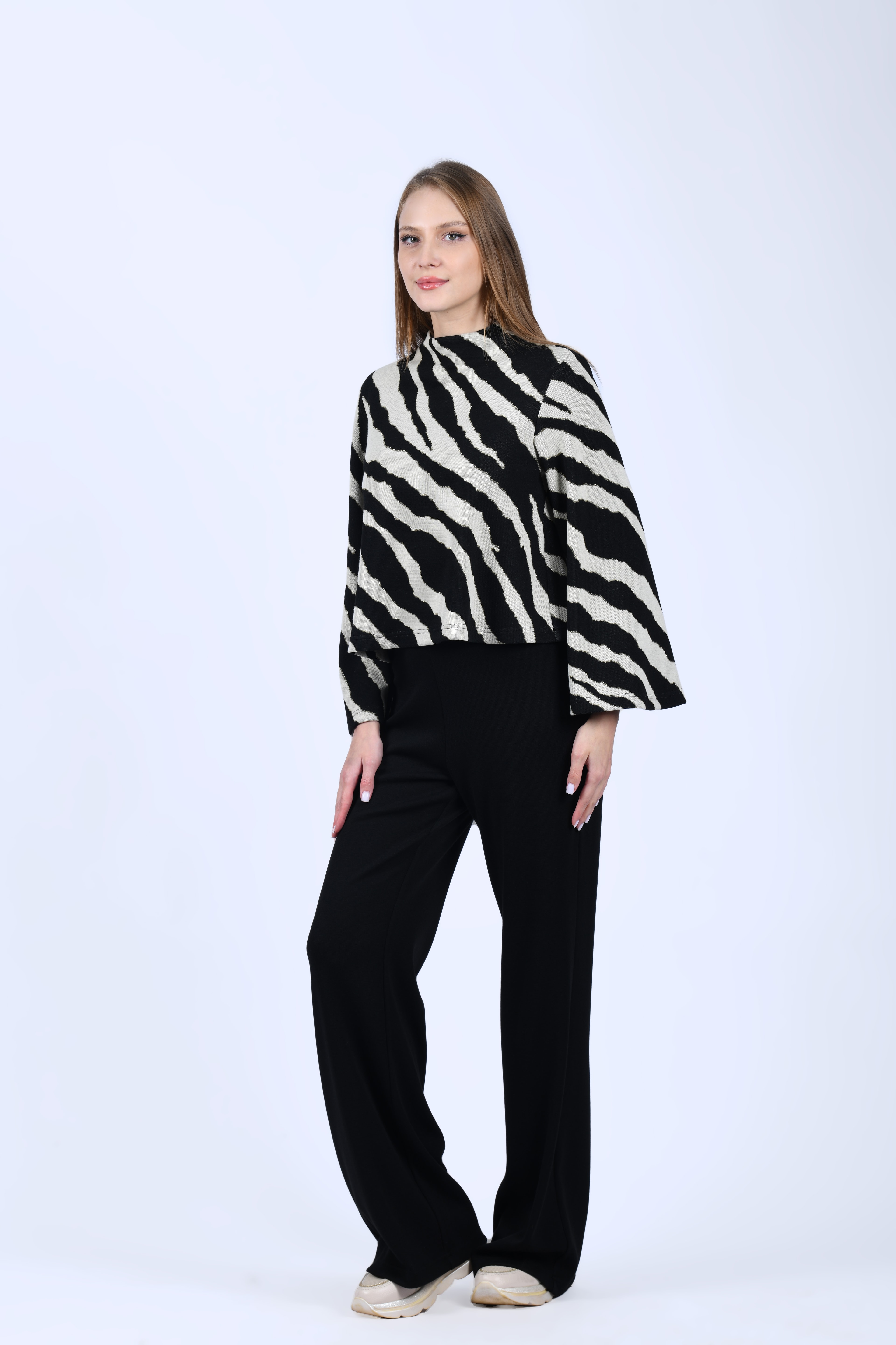 Siyah Yüksek Bel Triko Pantolon - QP192