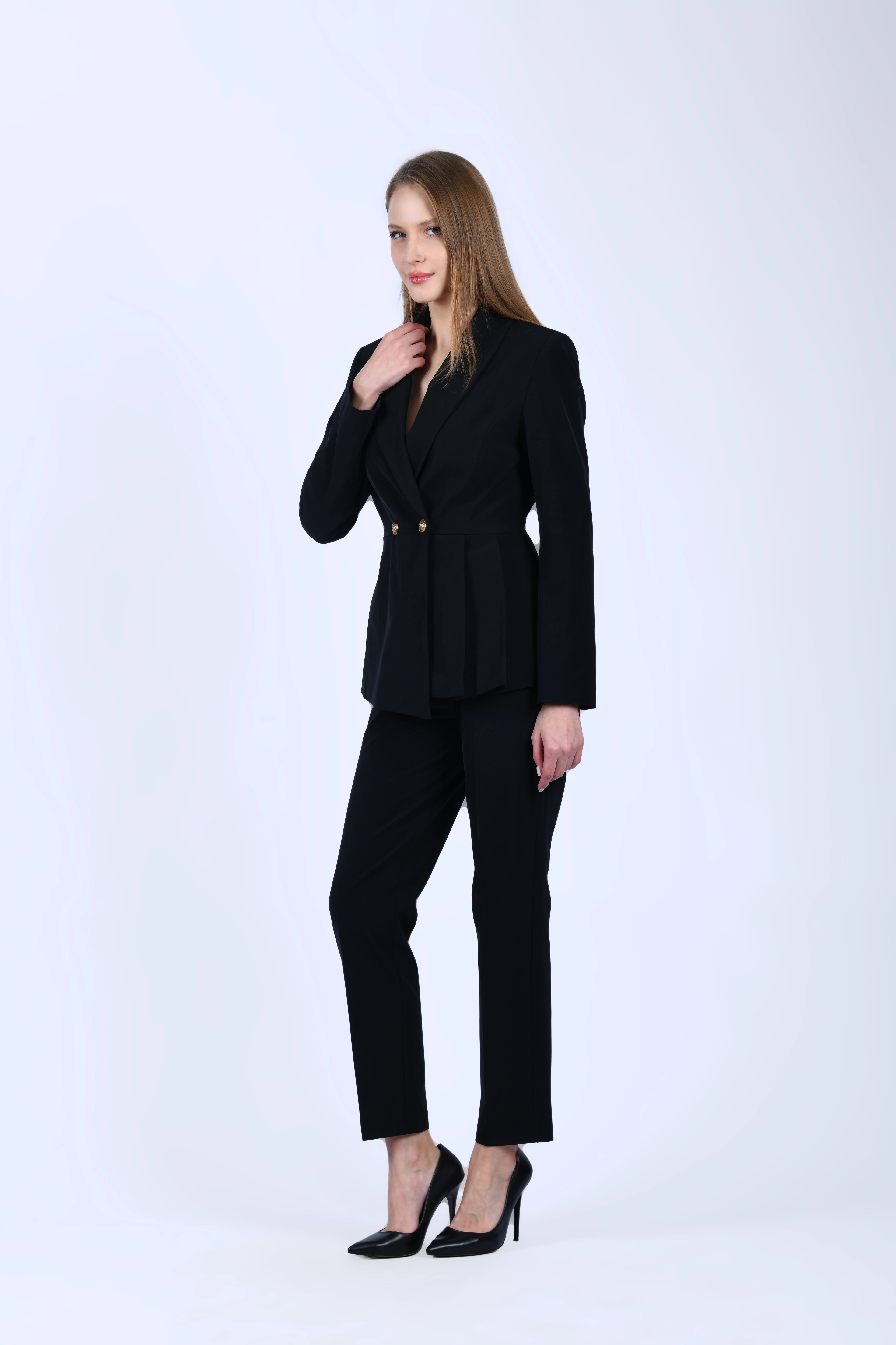 Siyah Yanı Pile Detaylı Blazer Ceket - QC91