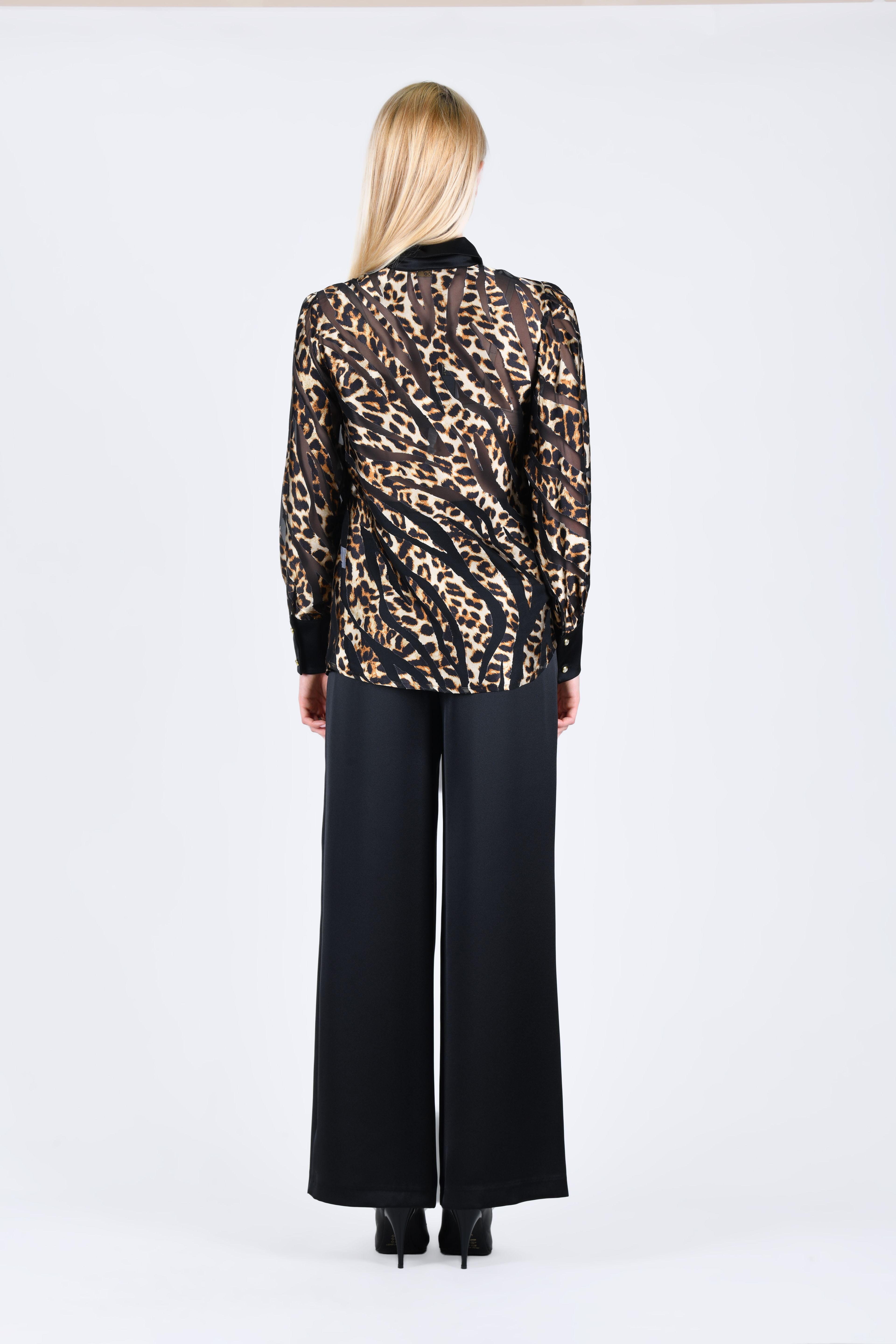 Siyah Wide Leg Parlak Kumaş Pantolon - LP173