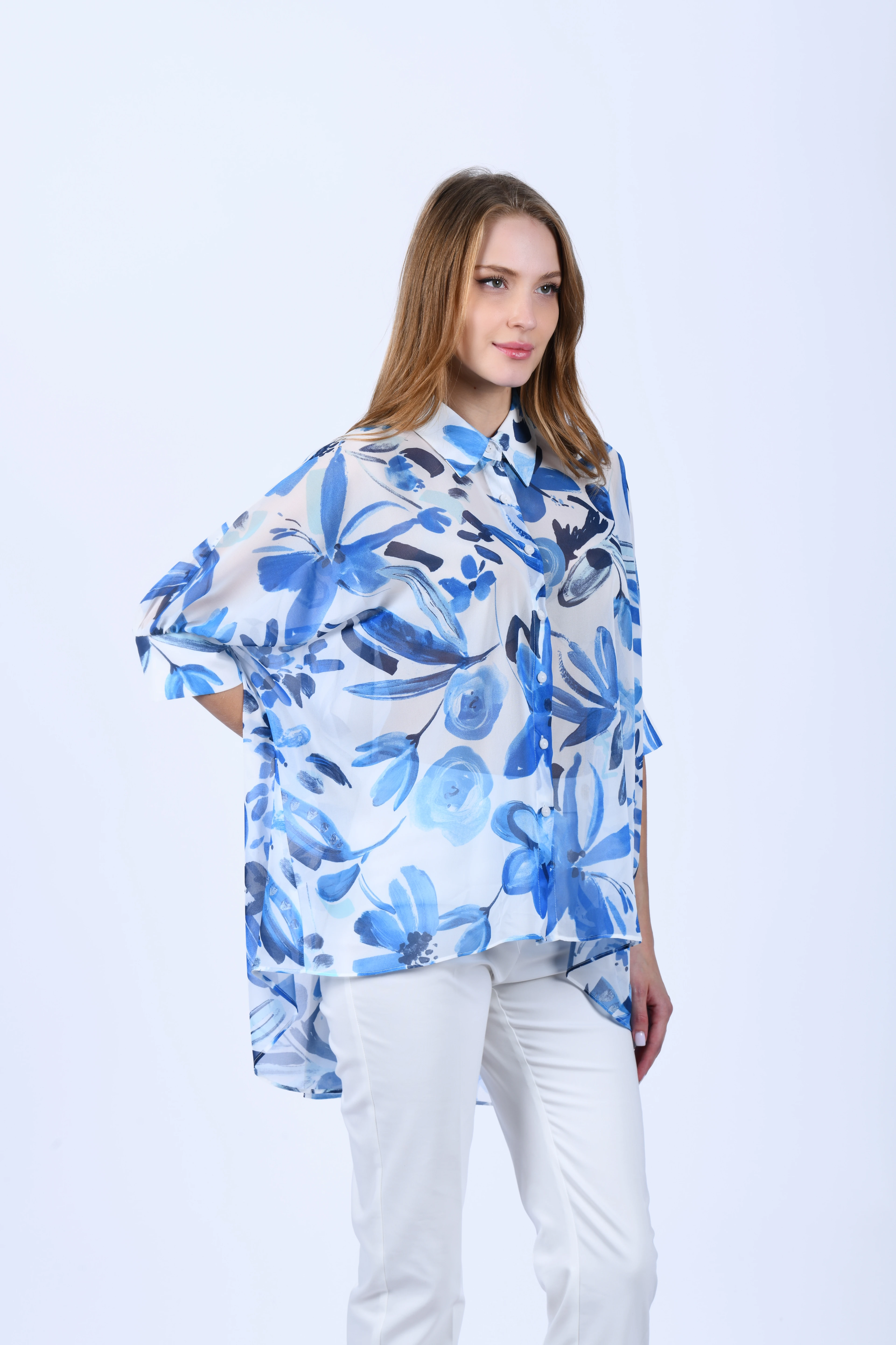 Mavi Tül Gömlek - QG148