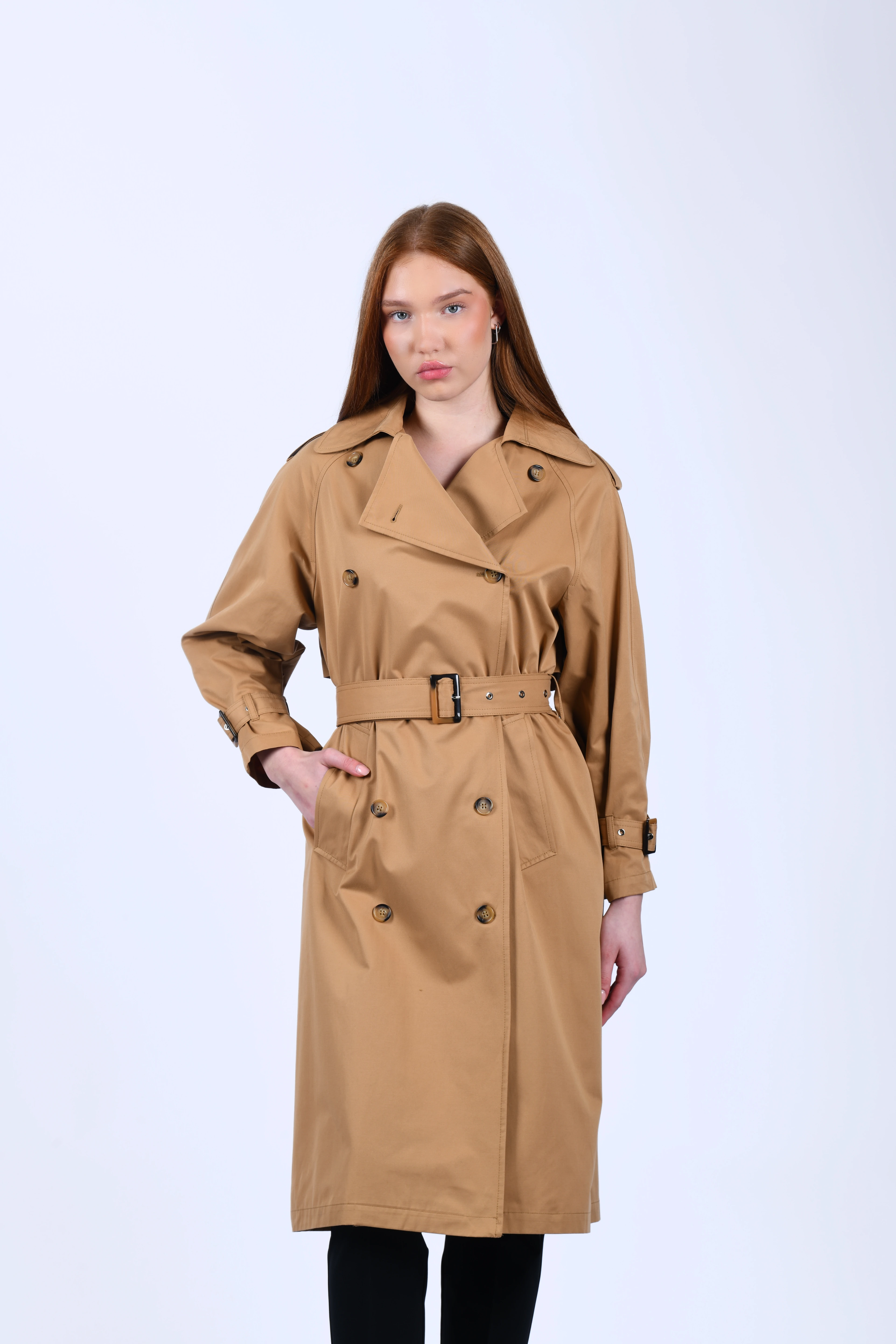 Camel Kendinden Kemerli Trençkot - QT16