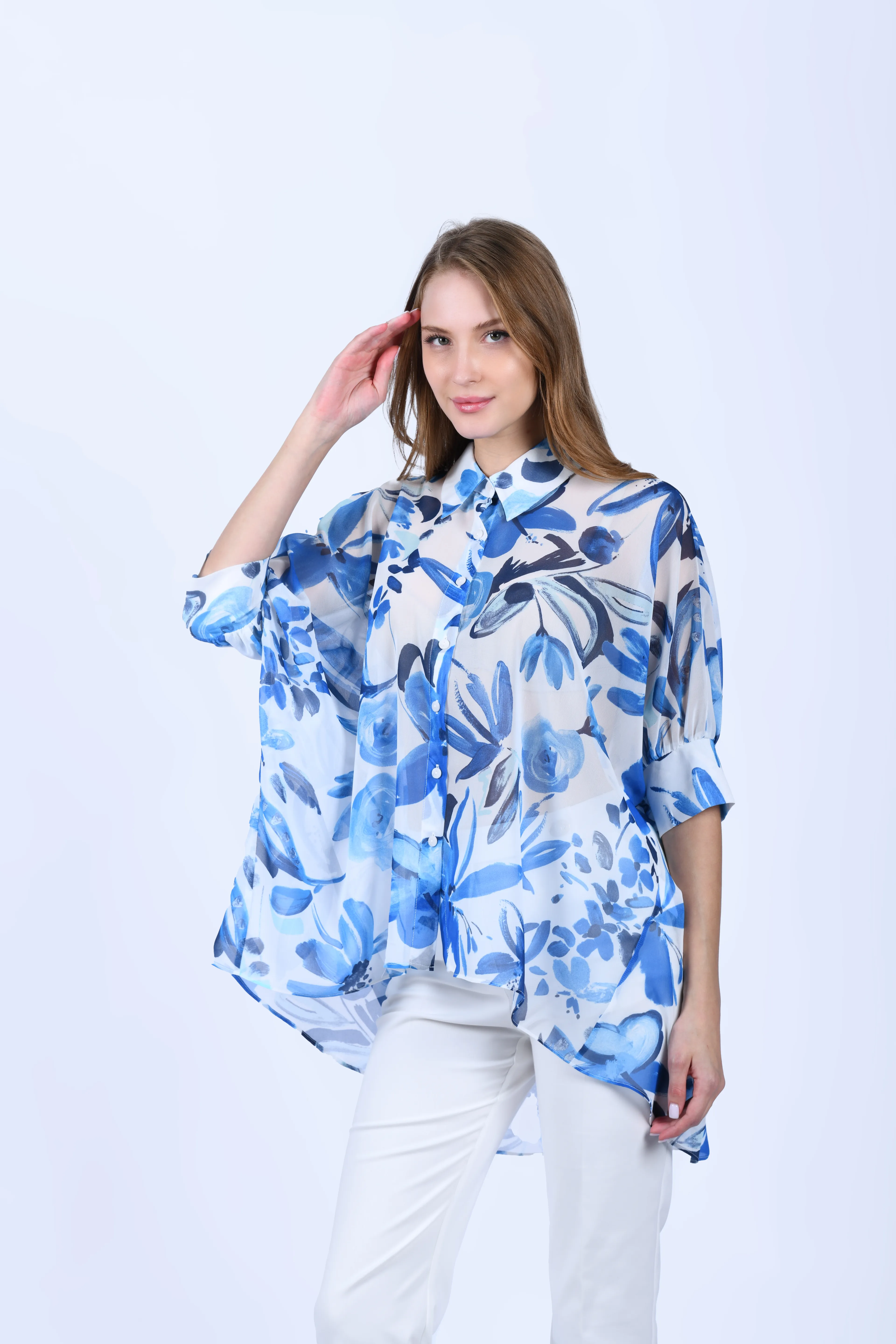 Mavi Tül Gömlek - QG148