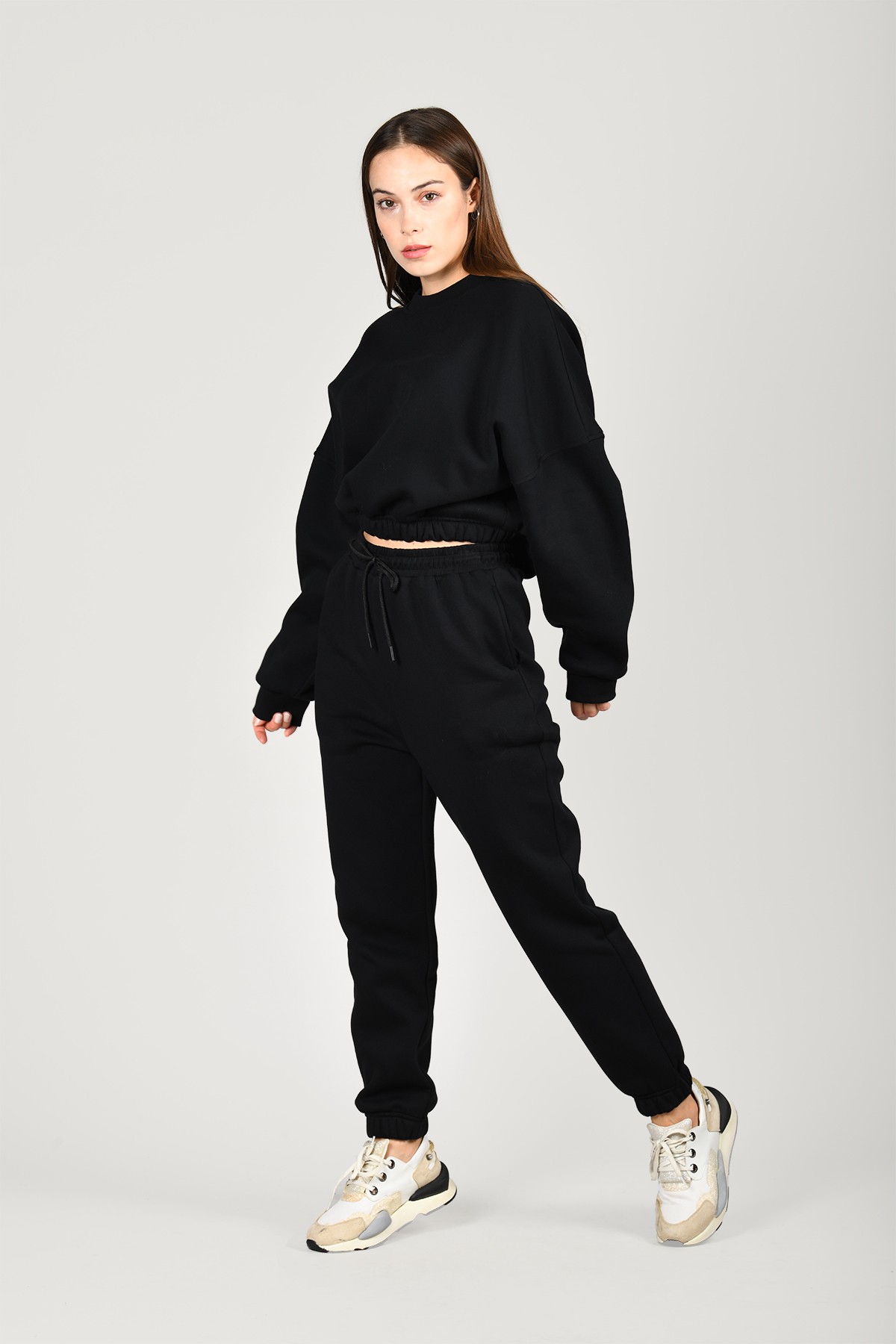 Siyah Crop Sweatshirt - QV13