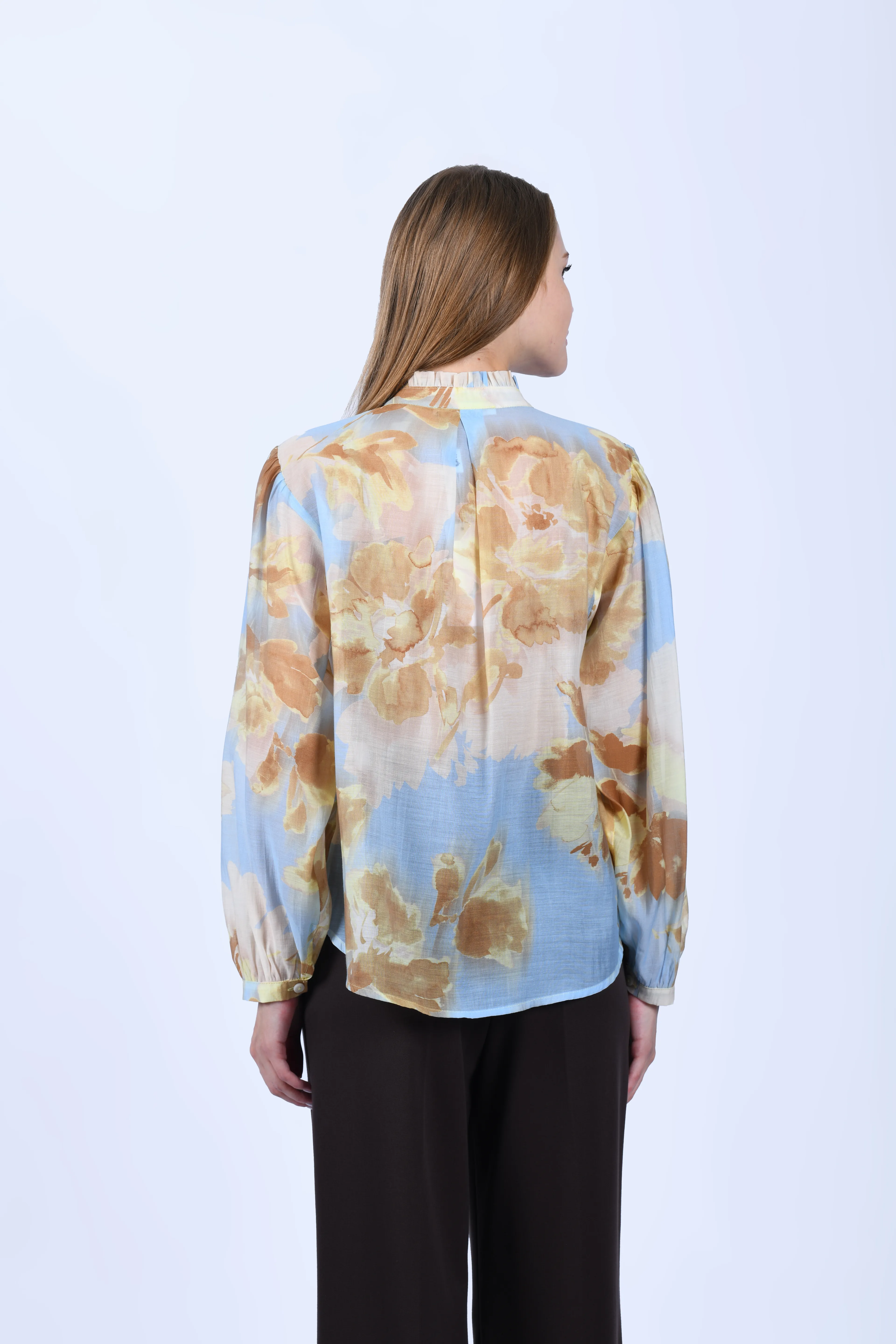 Mavi Hakim Yaka Desenli Gömlek - QG147