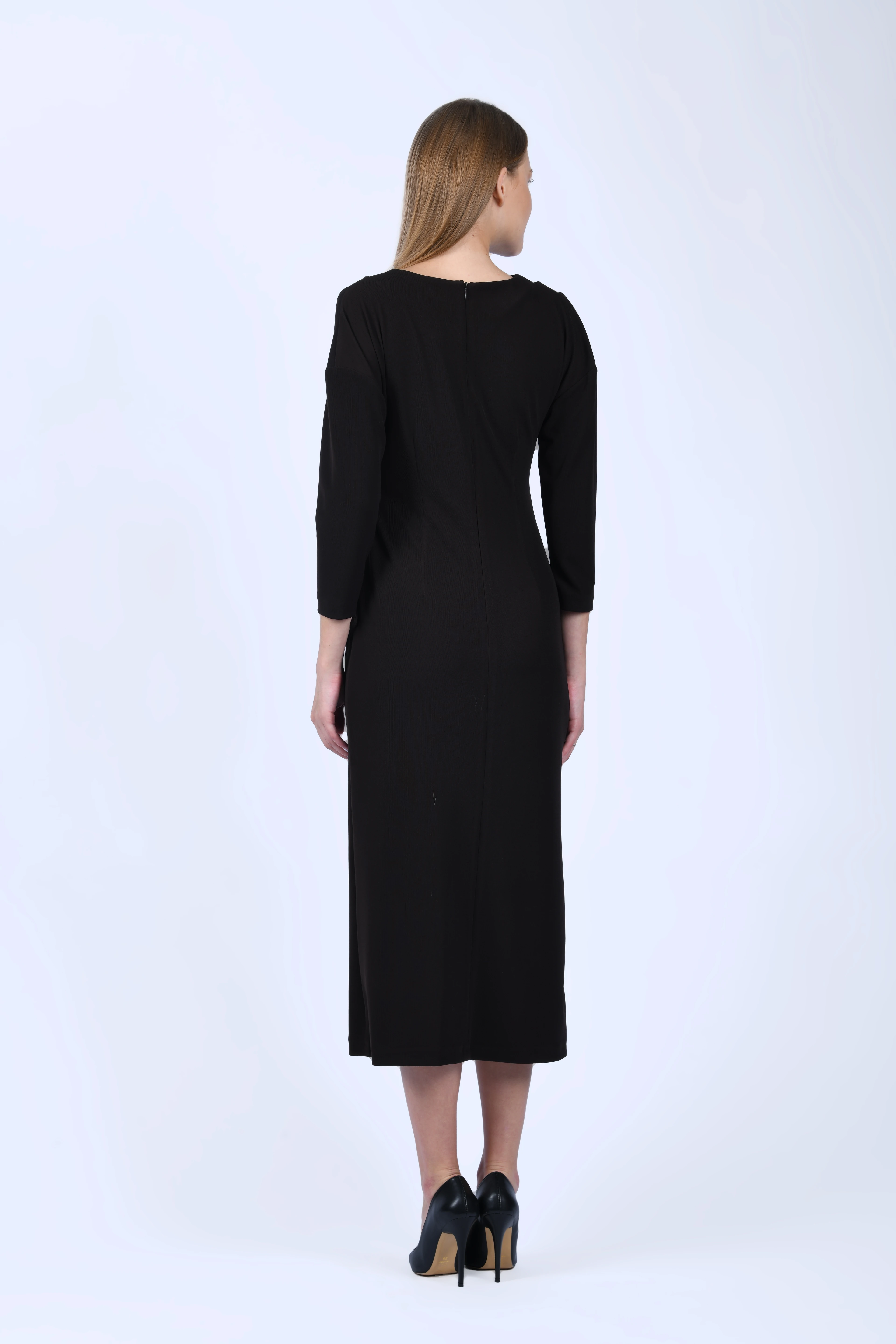 Kahve Toka Detaylı Yırtmaçlı Elbise -  QE396