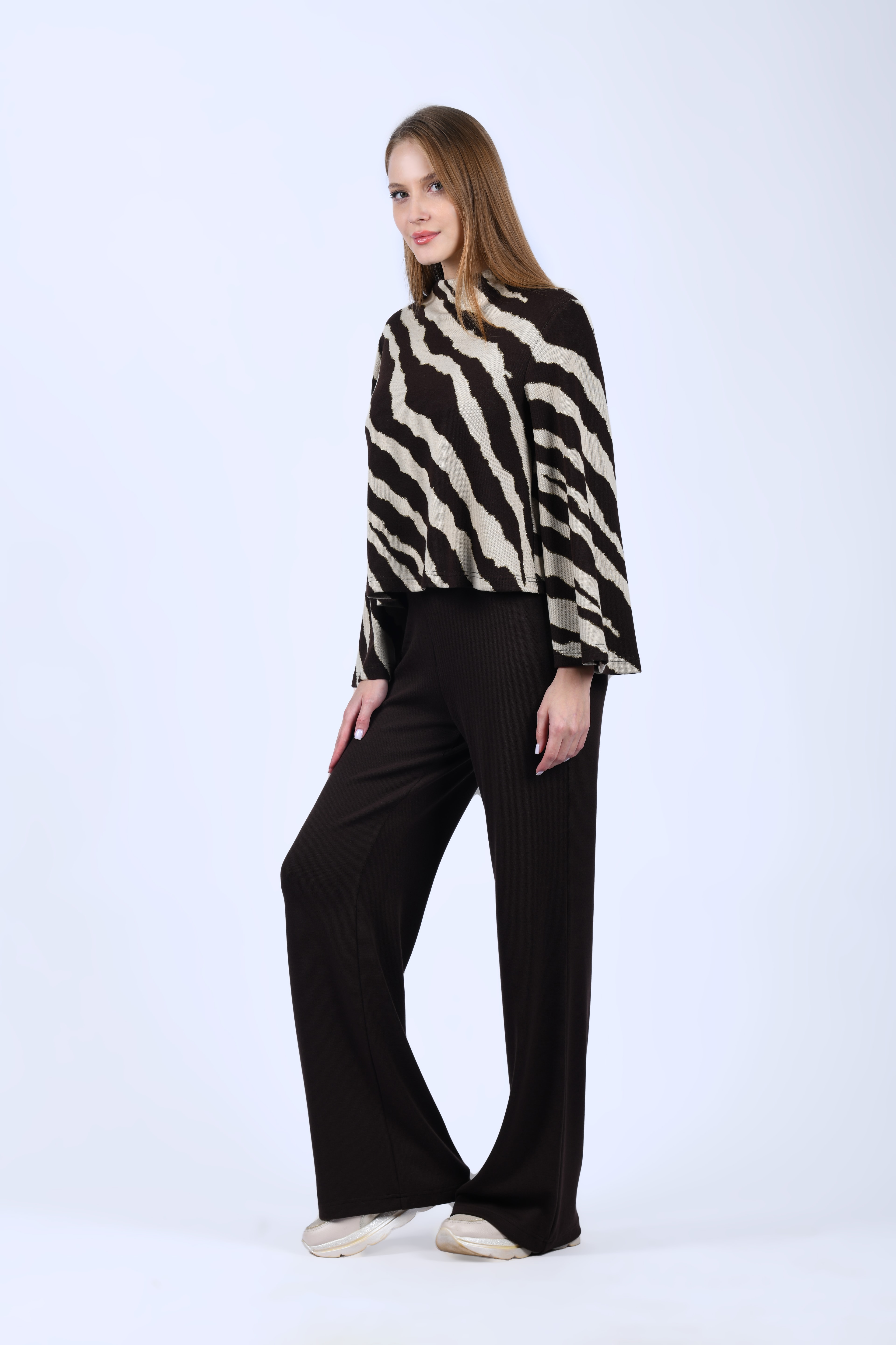 Kahve Yüksek Bel Triko Pantolon - QP192
