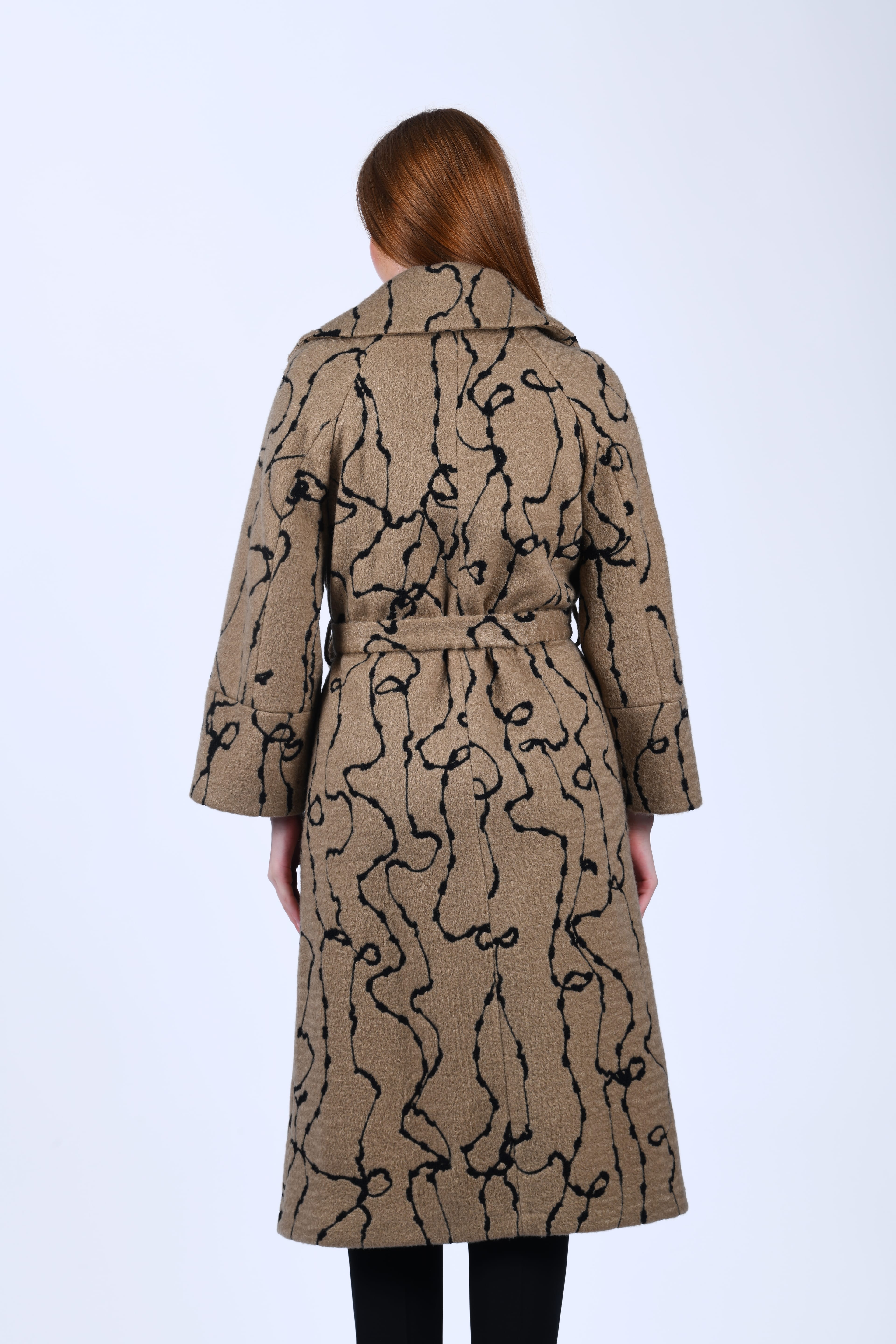 Camel Desenli Kuşaklı Kaban - QK35