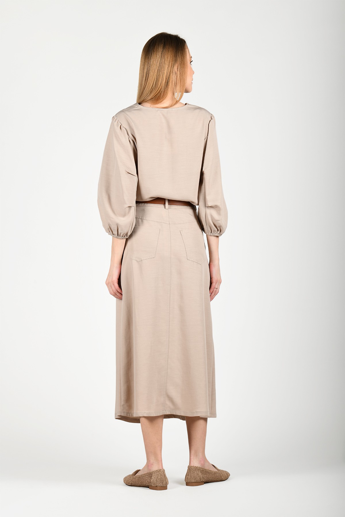 Bej V Yaka Casual Bluz - LB139