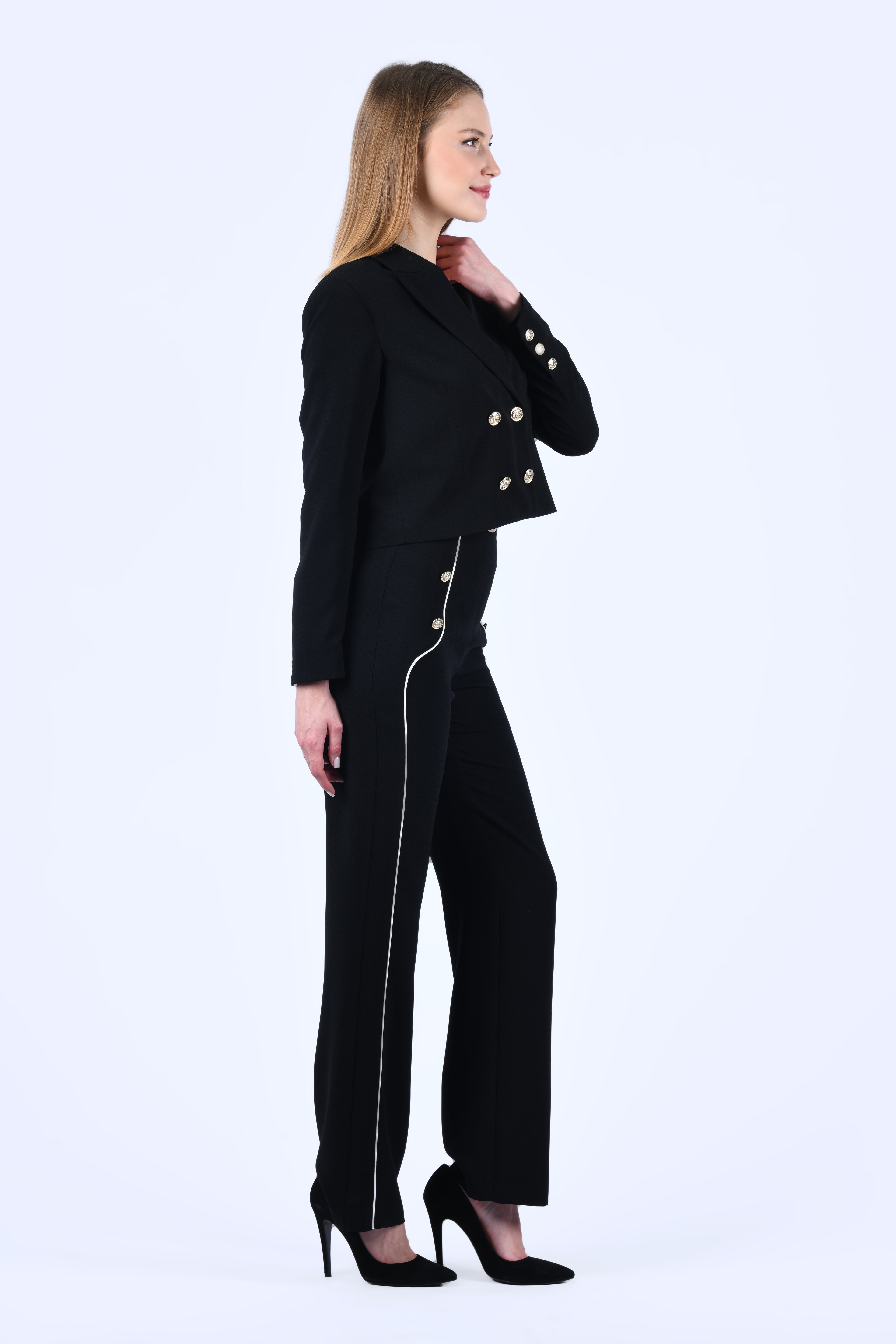 Siyah Crop Kesim Blazer Ceket - QC83