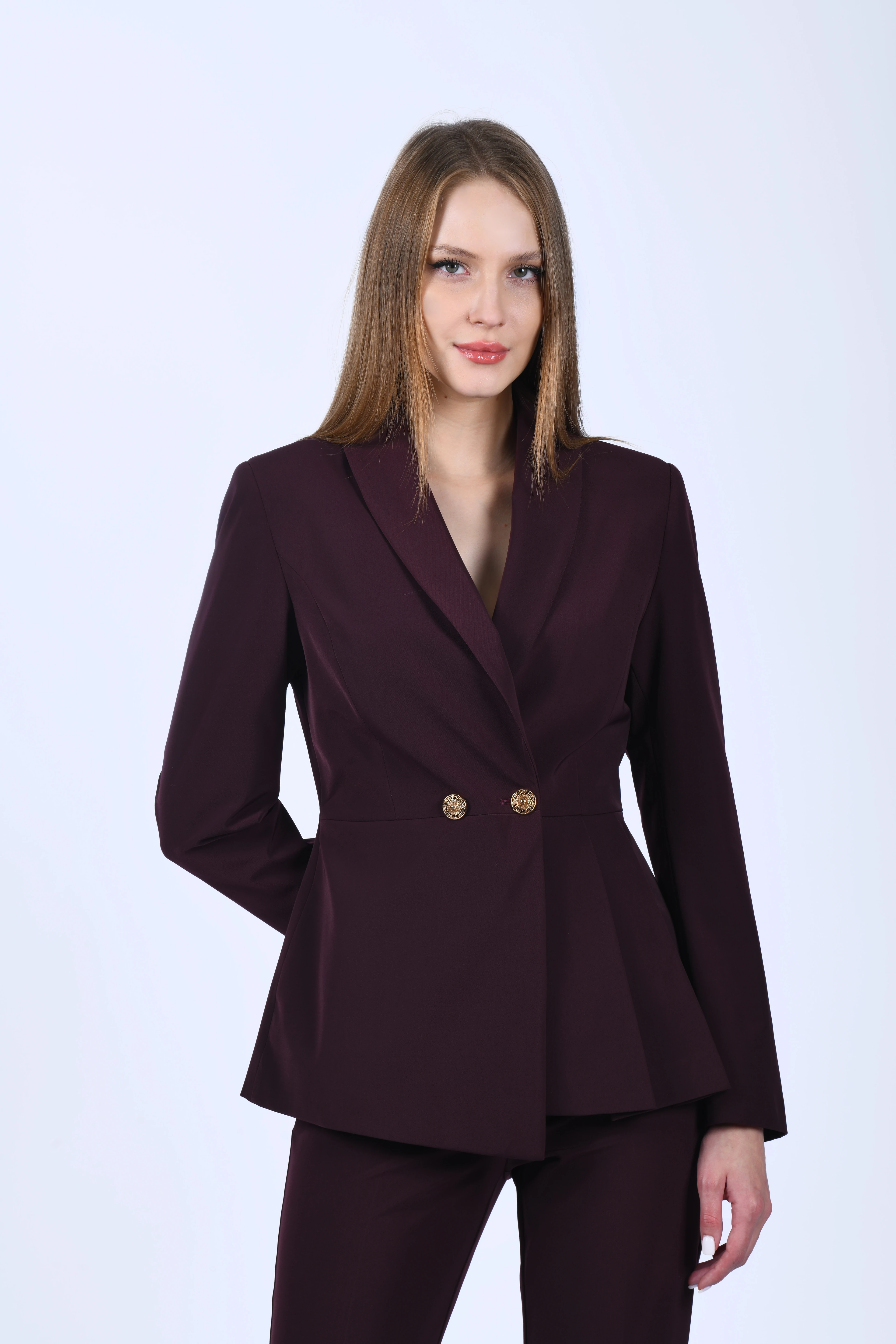 Bordo Yanı Pile Detaylı Blazer Ceket - QC91