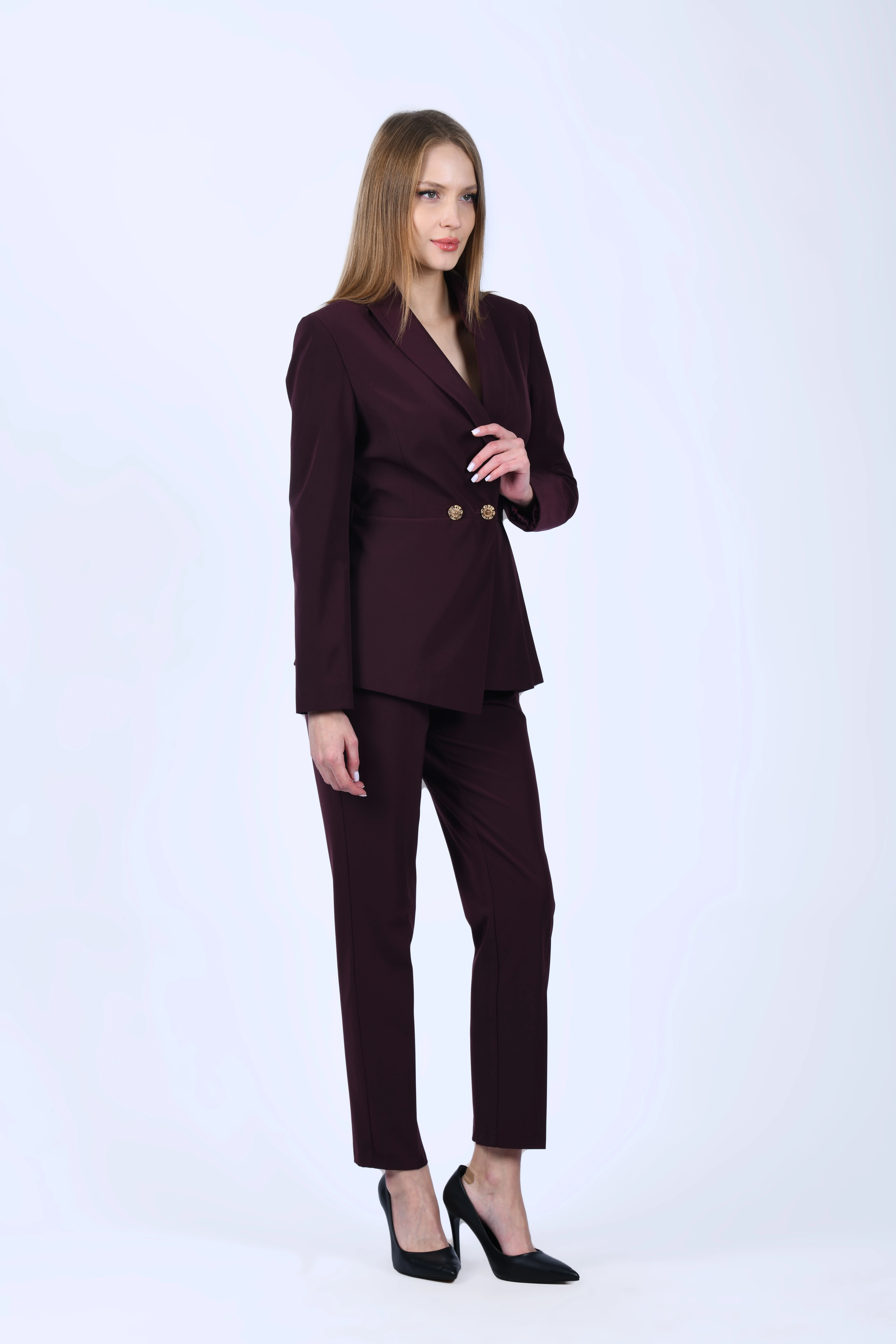 Bordo Yanı Pile Detaylı Blazer Ceket - QC91