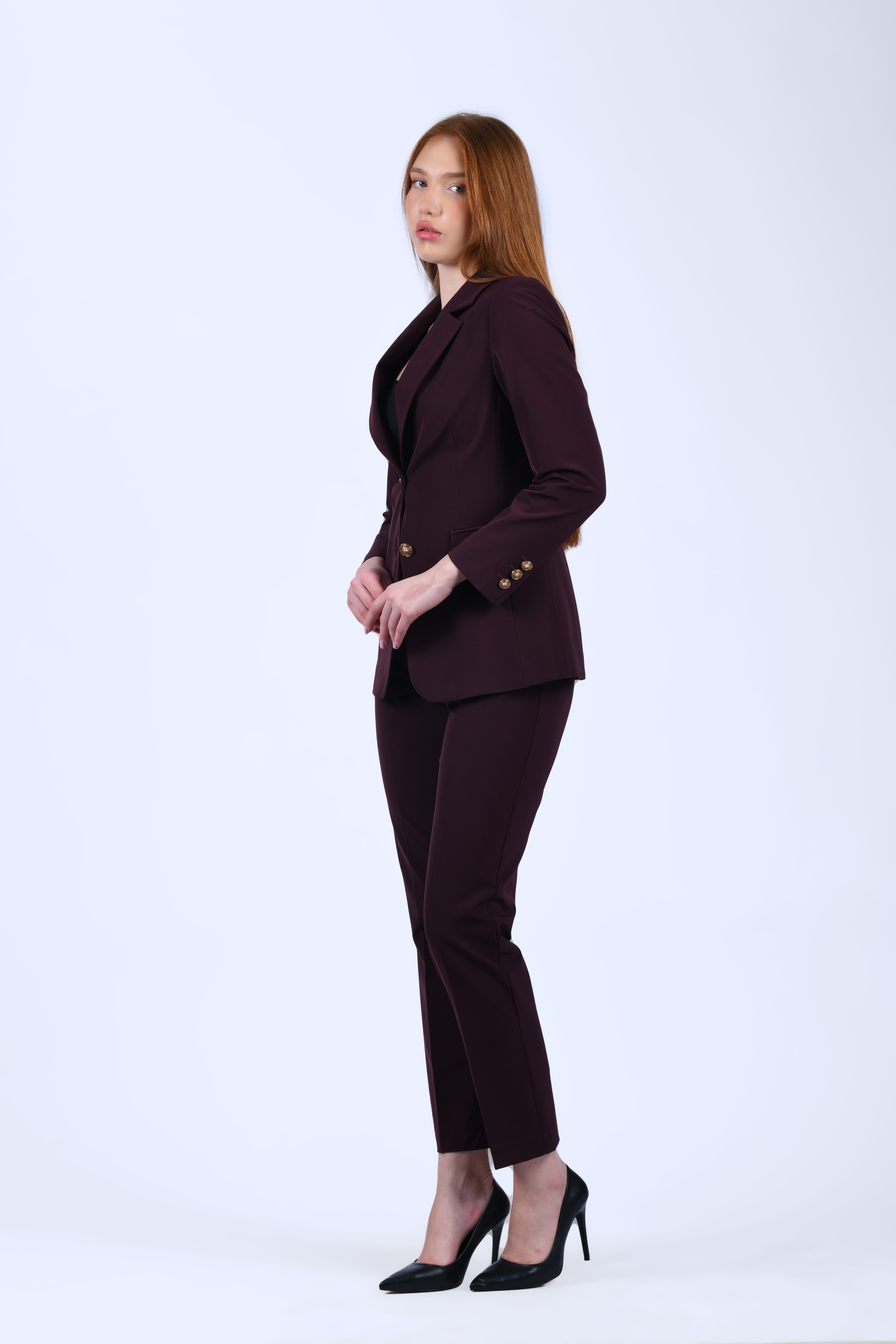 Bordo Straight Fit Kumaş Pantolon - QP193