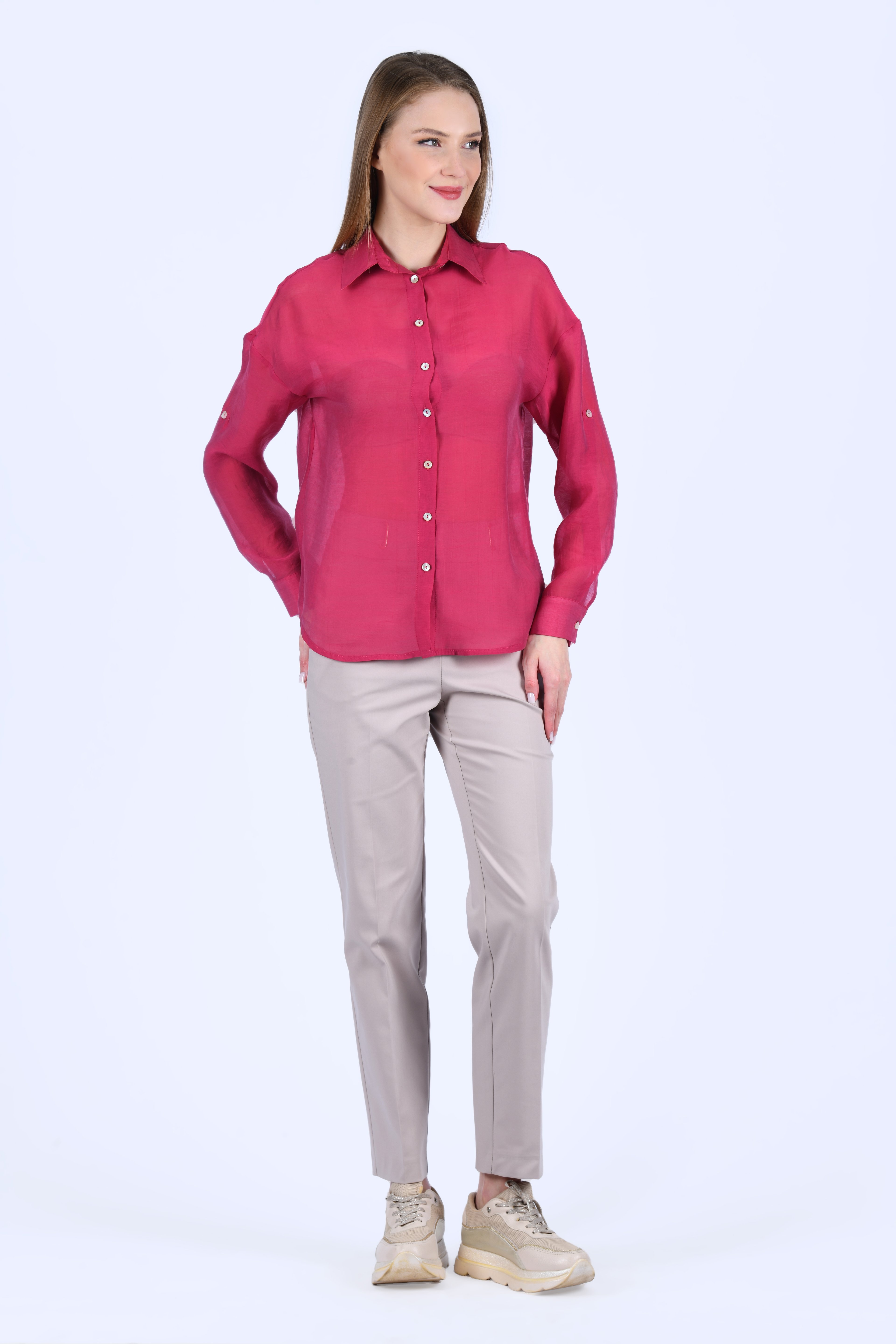 Bordo Tül Gömlek - QG133