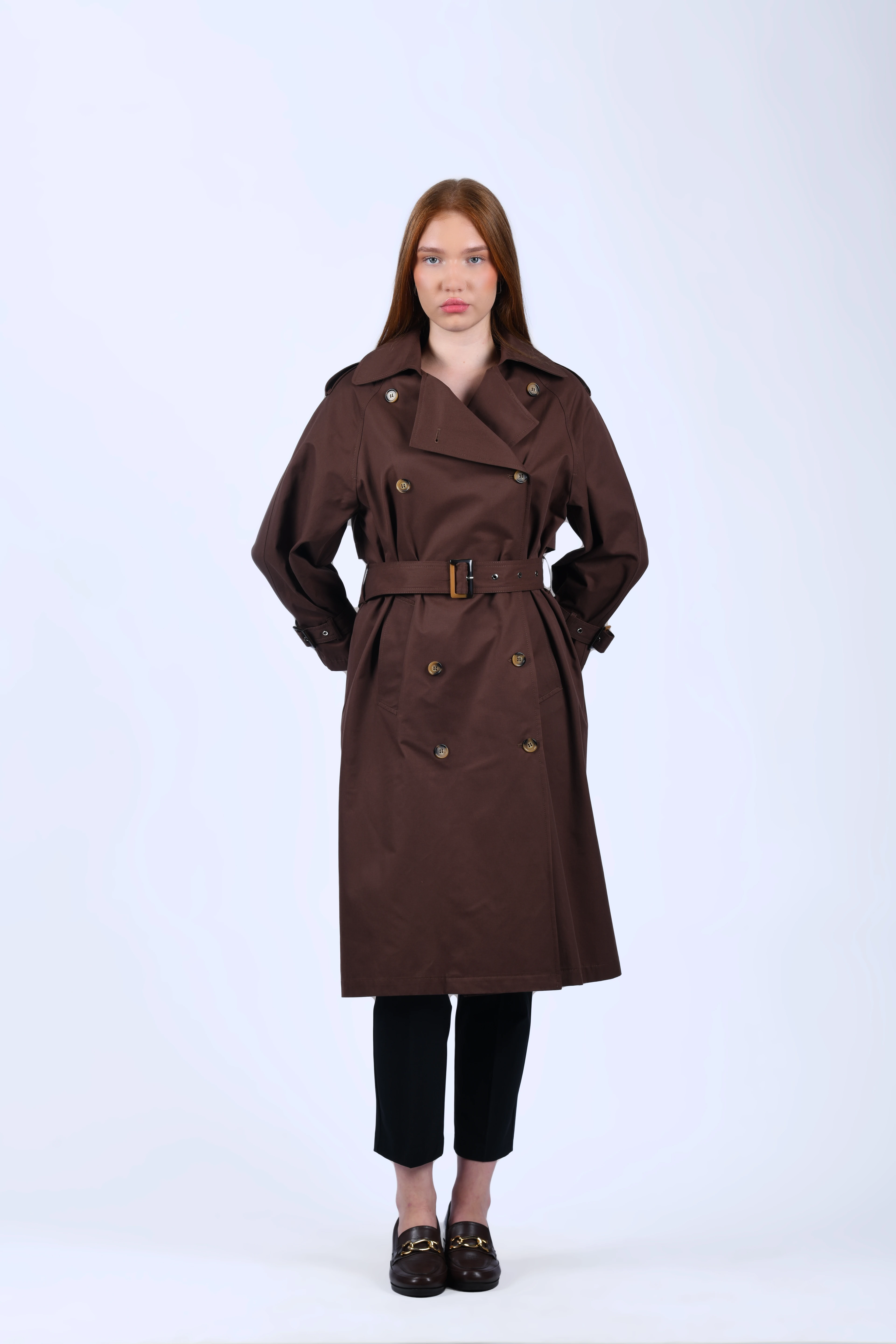 Kahve Kendinden Kemerli Trençkot - QT16