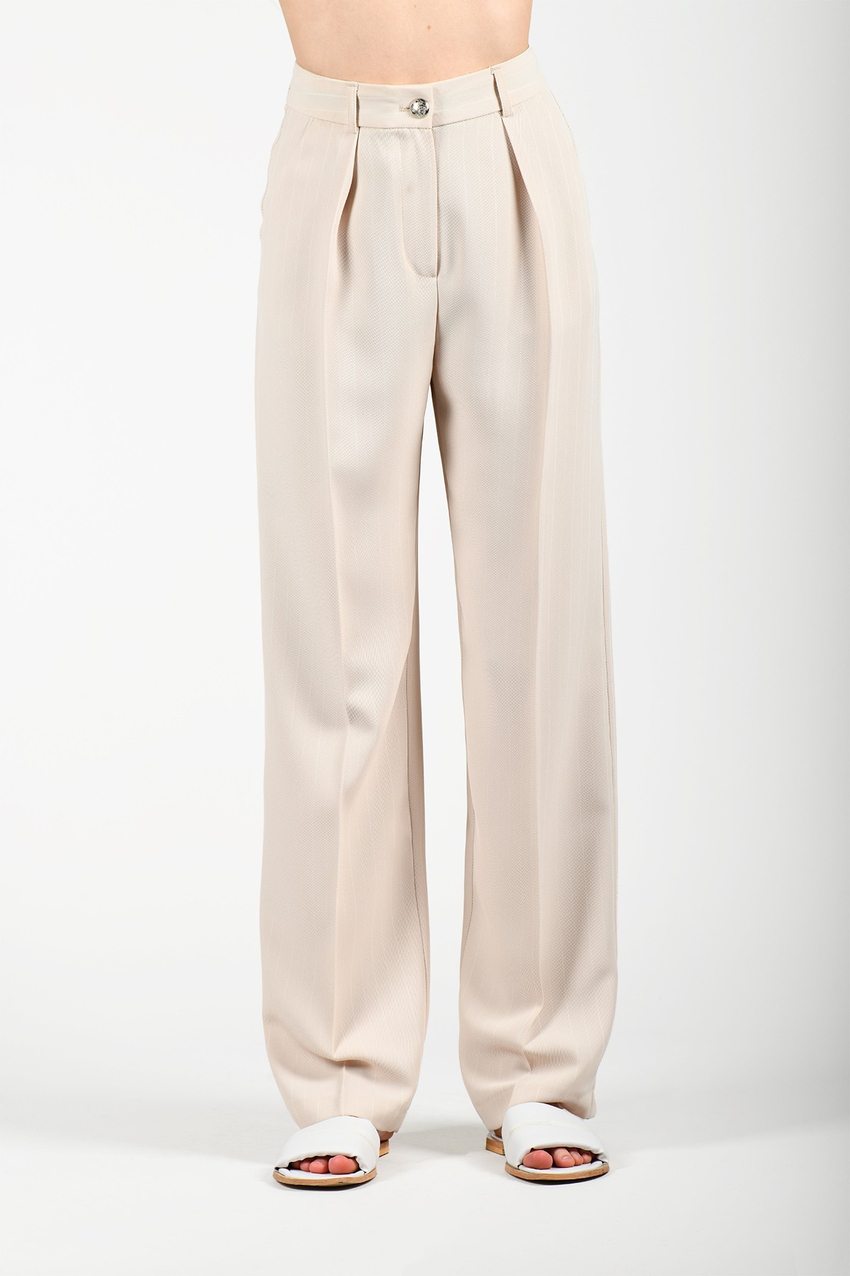 Bej Çizgili Kumaş Pantolon - QP129