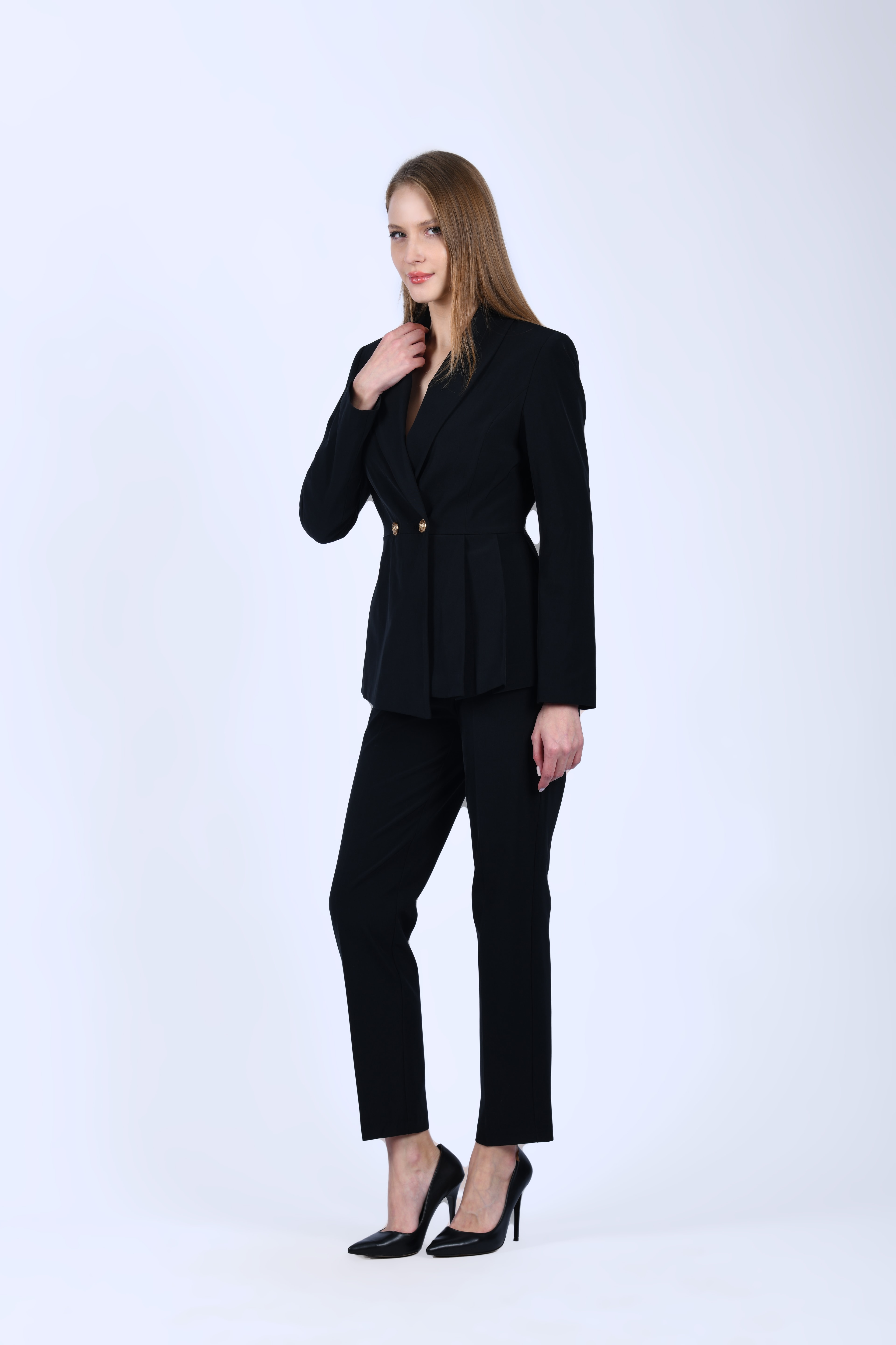 Siyah Dar Kesim Kumaş Pantolon - QP188