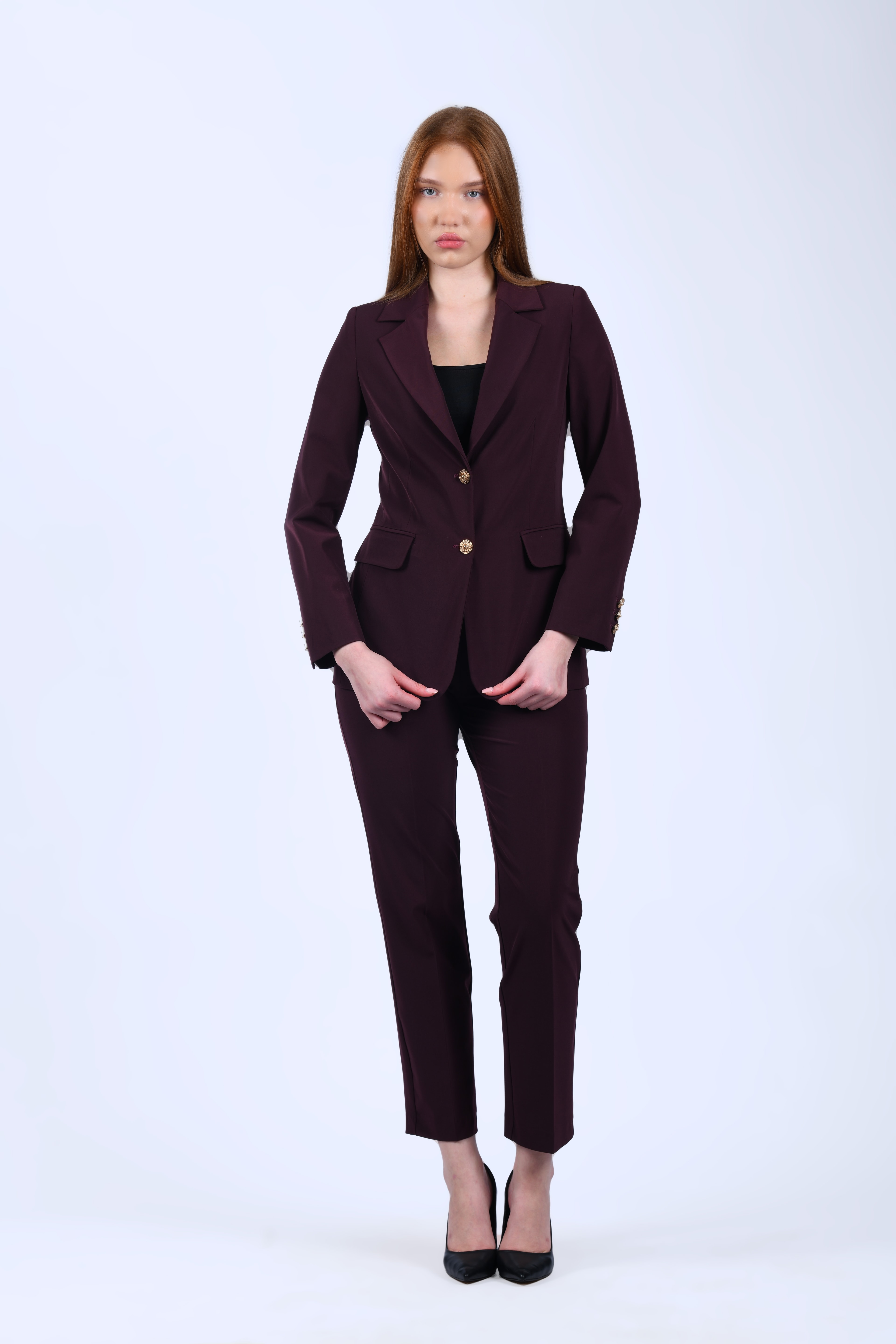 Bordo Straight Fit Kumaş Pantolon - QP193