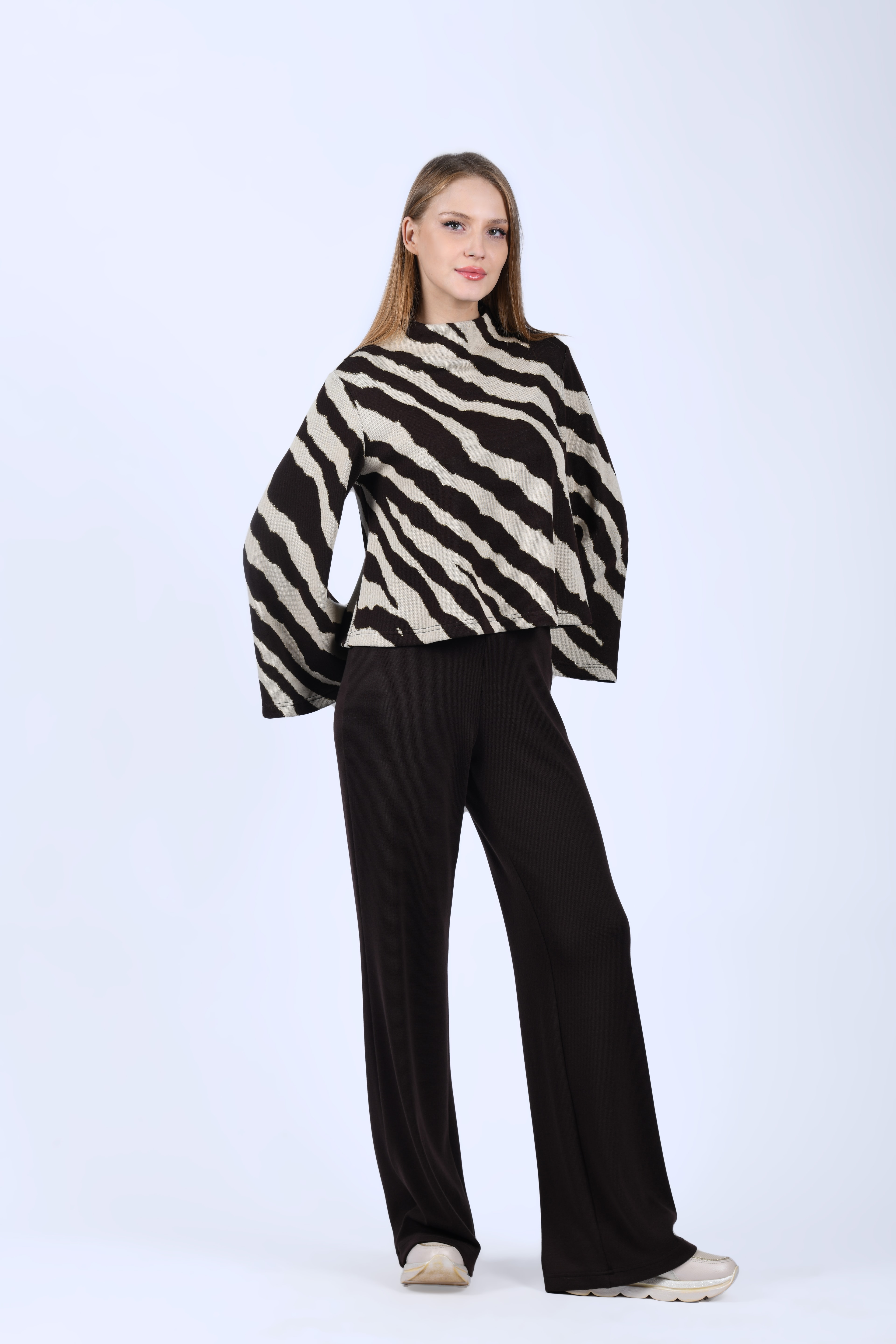 Kahve Yüksek Bel Triko Pantolon - QP192