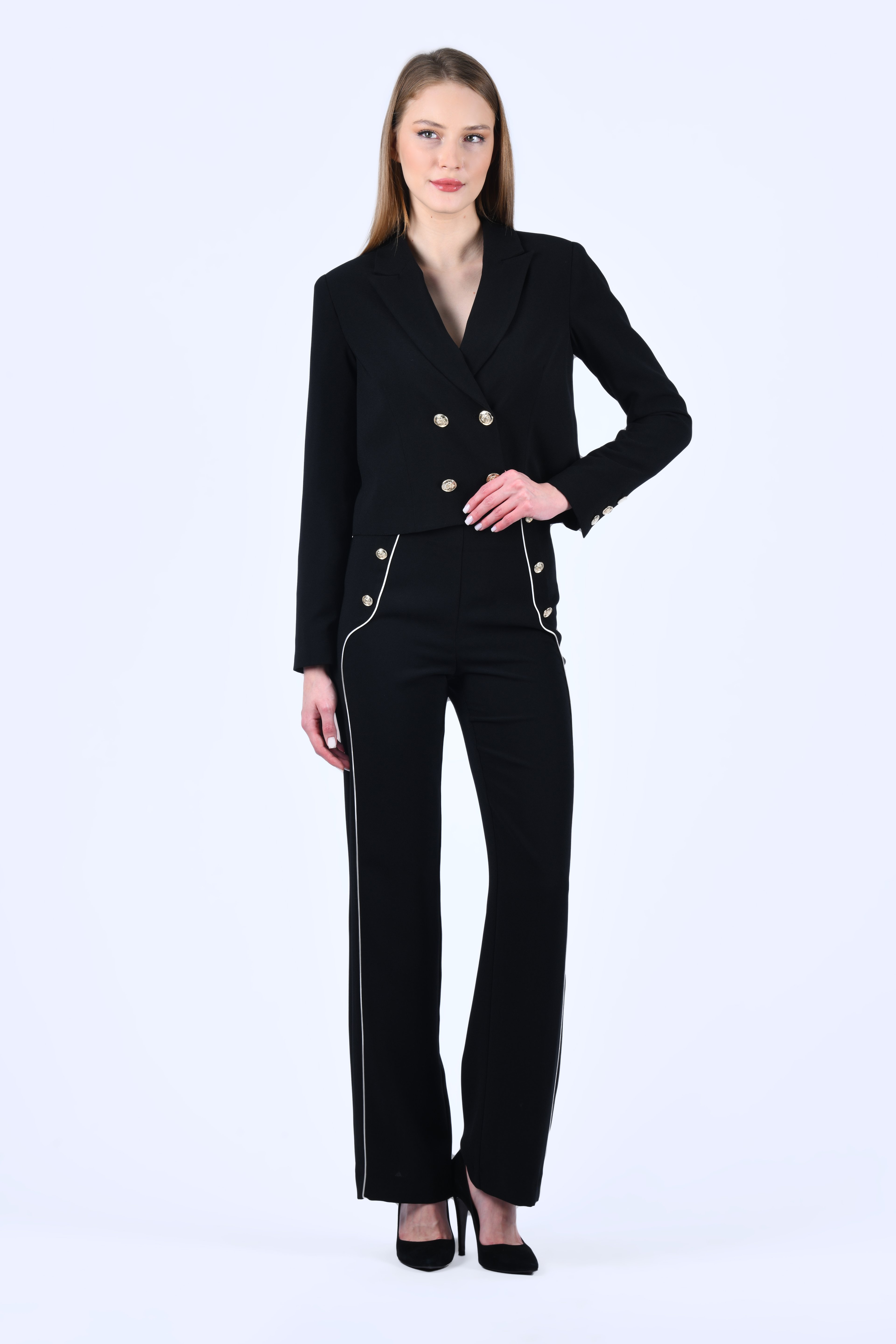 Siyah Crop Kesim Blazer Ceket - QC83