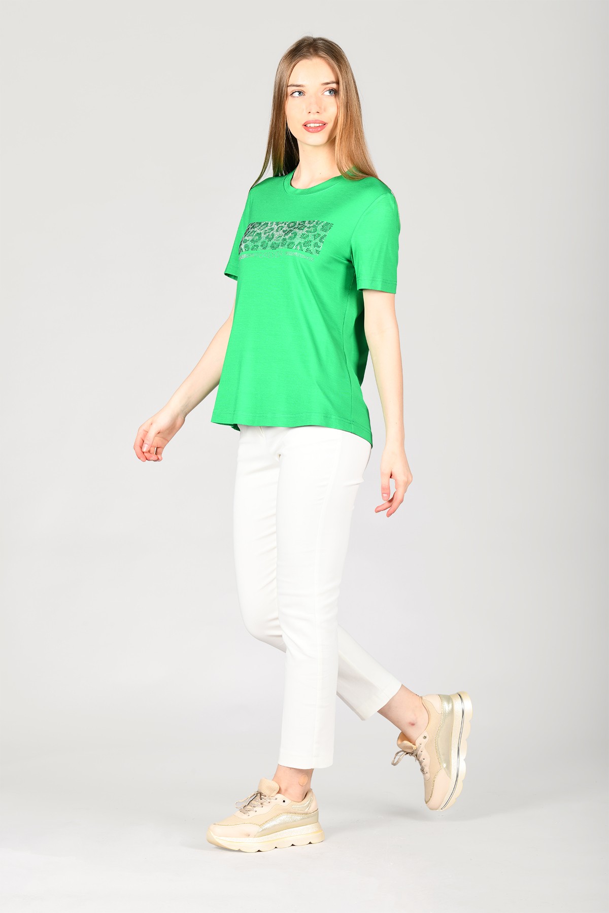 Yeşil Taş Baskılı T-Shirt Bluz - LB117