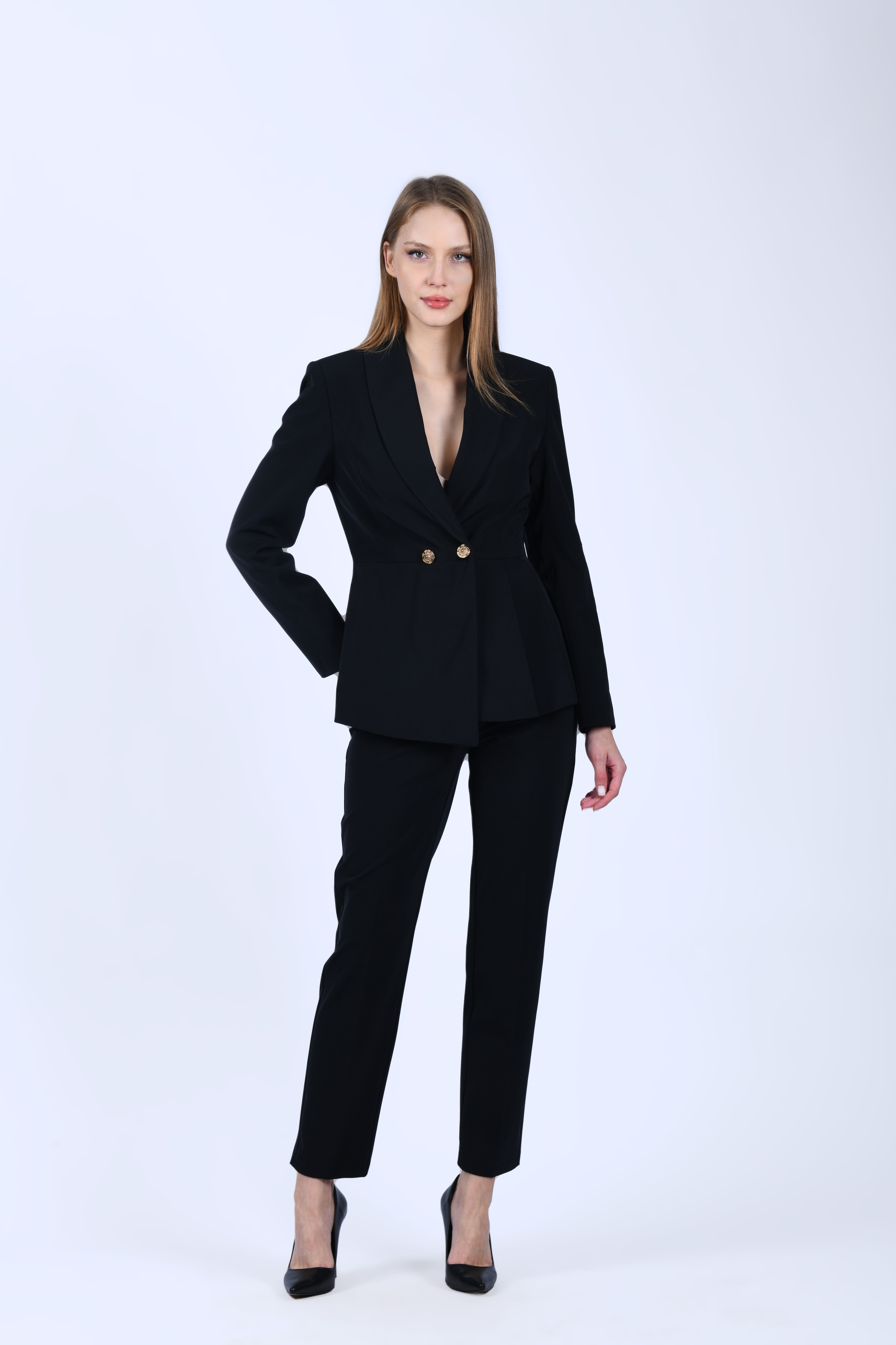 Siyah Dar Kesim Kumaş Pantolon - QP188