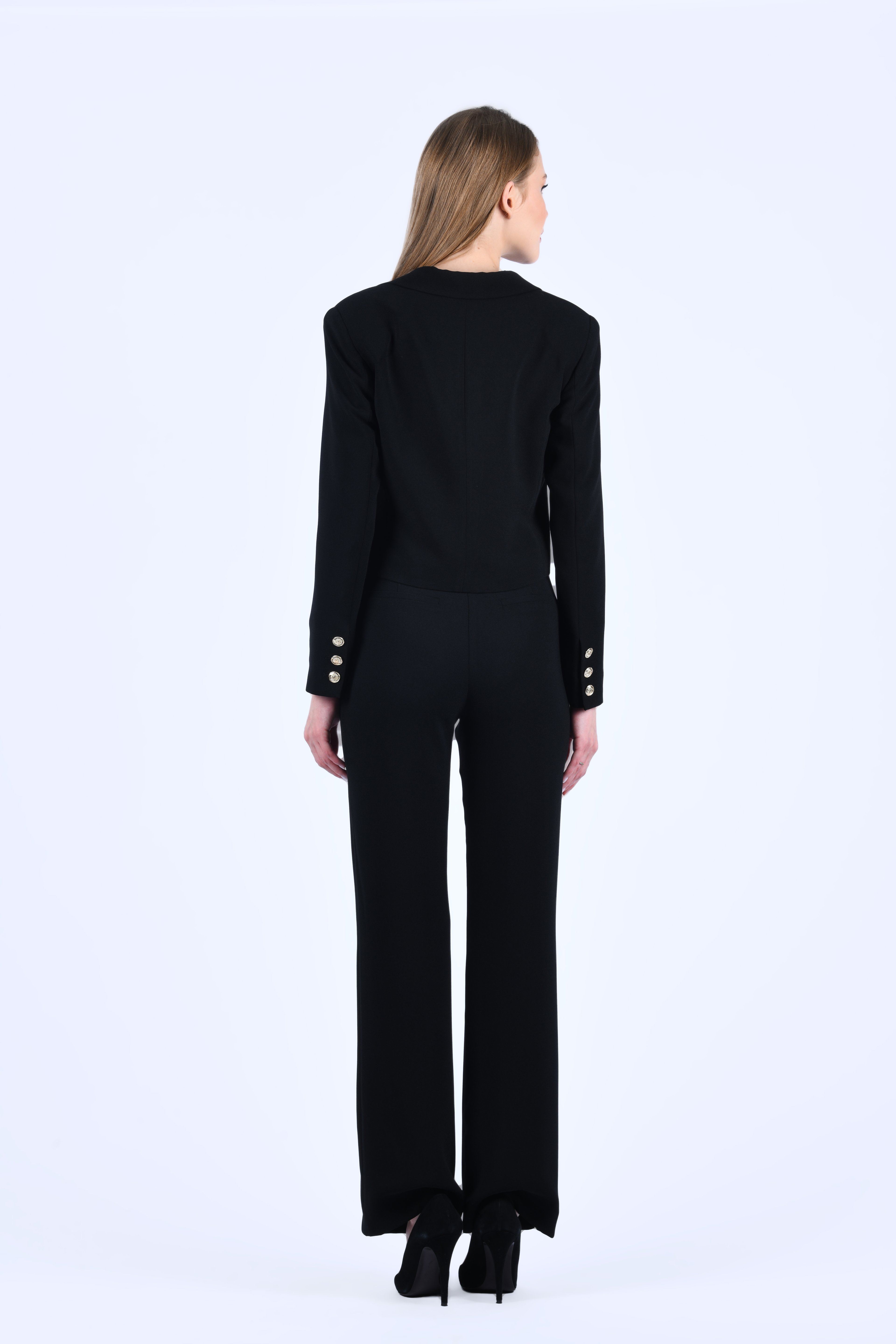Siyah Crop Kesim Blazer Ceket - QC83