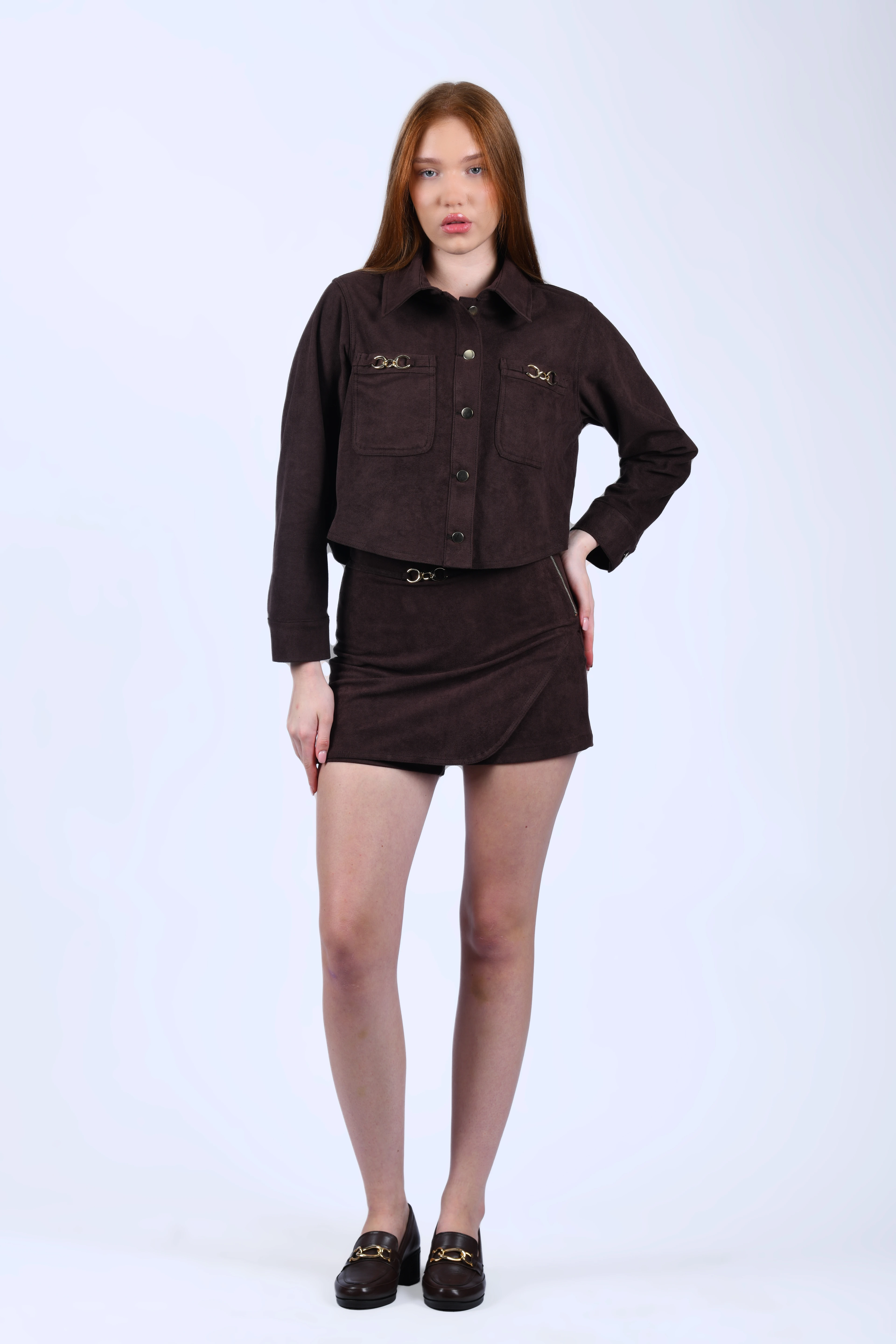 Koyu Kahve Suet Şort Etek - QS24