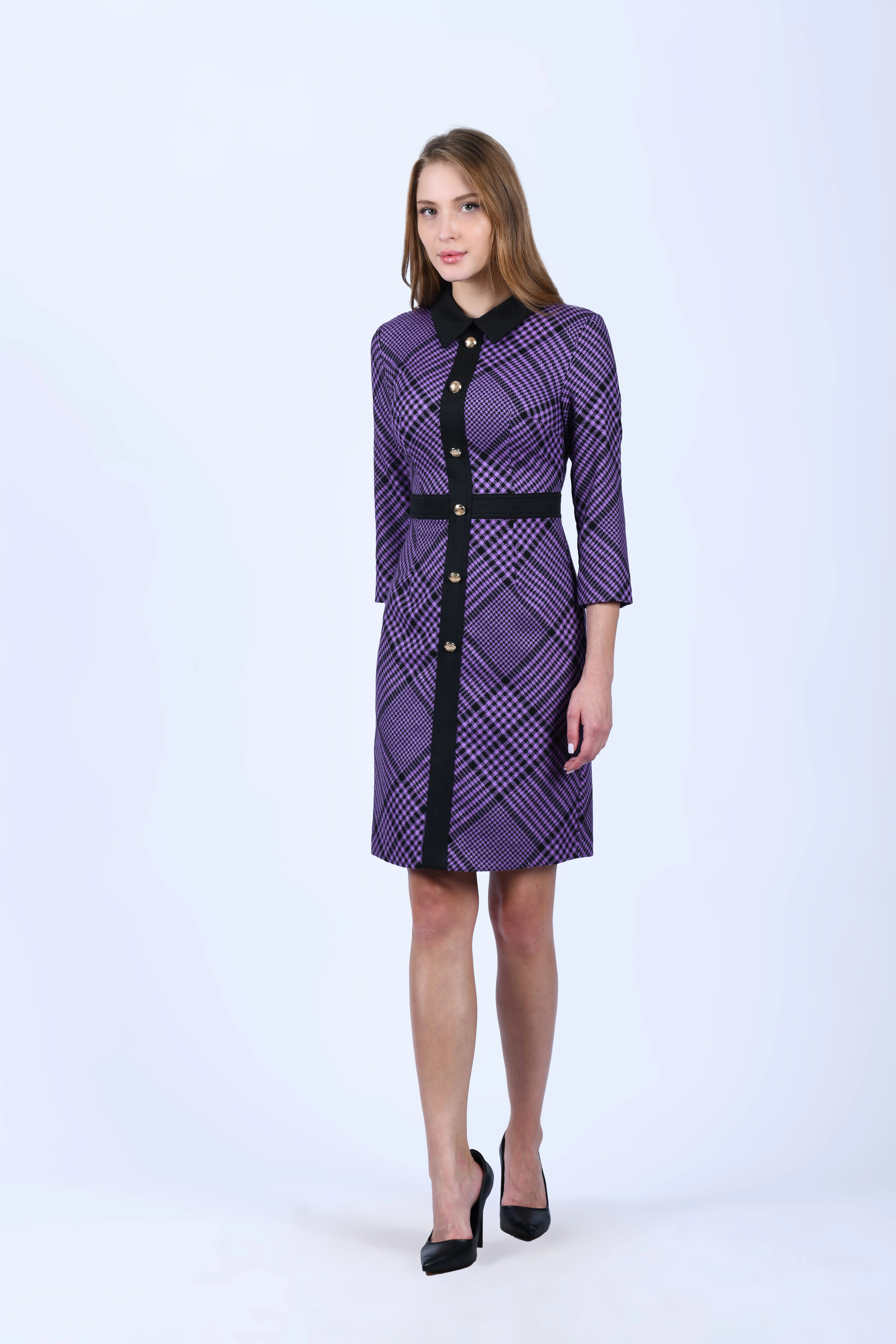 Lila Ekose Desen Gömlek Elbise - LE188