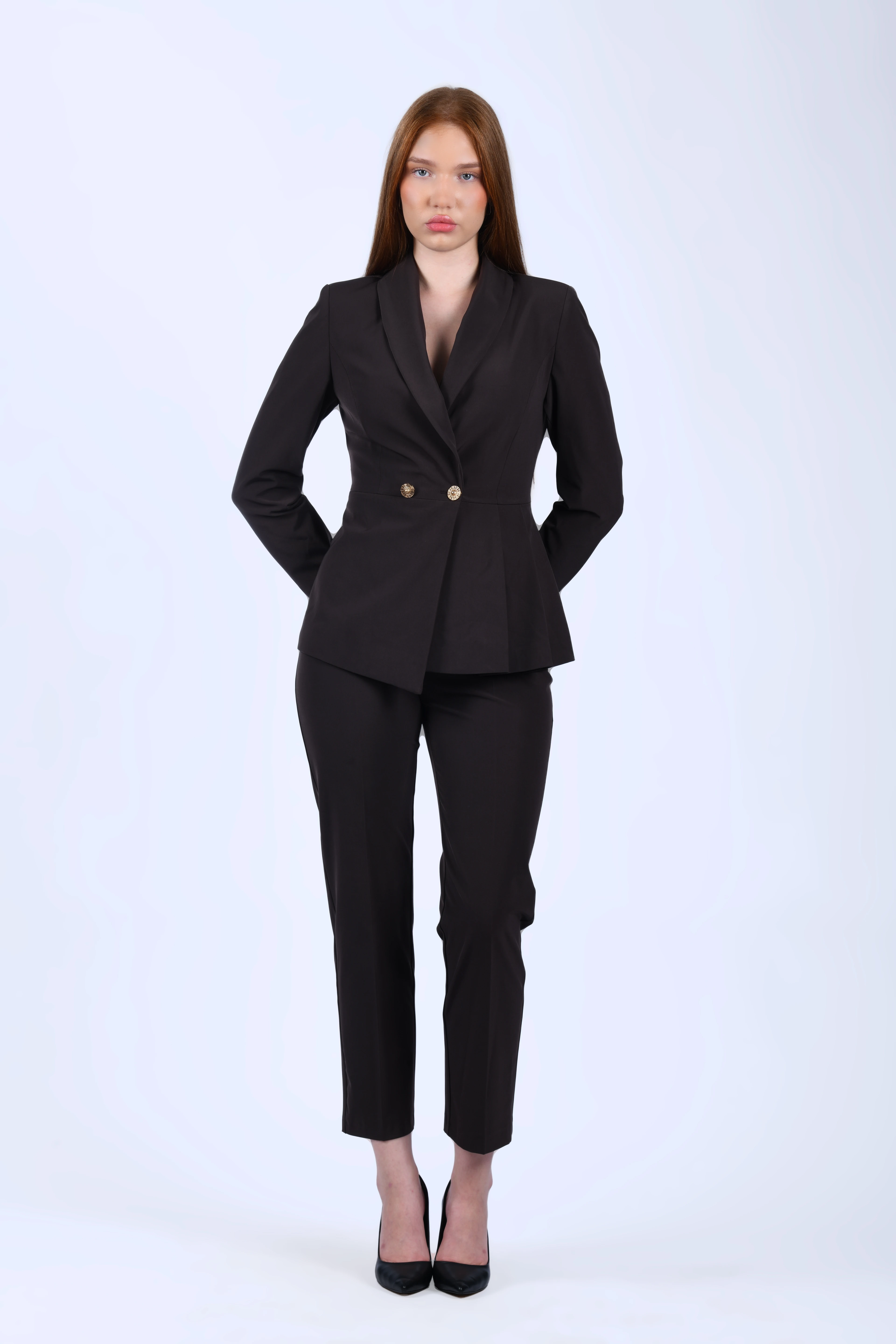 Kahve Yanı Pile Detaylı Blazer Ceket - QC91