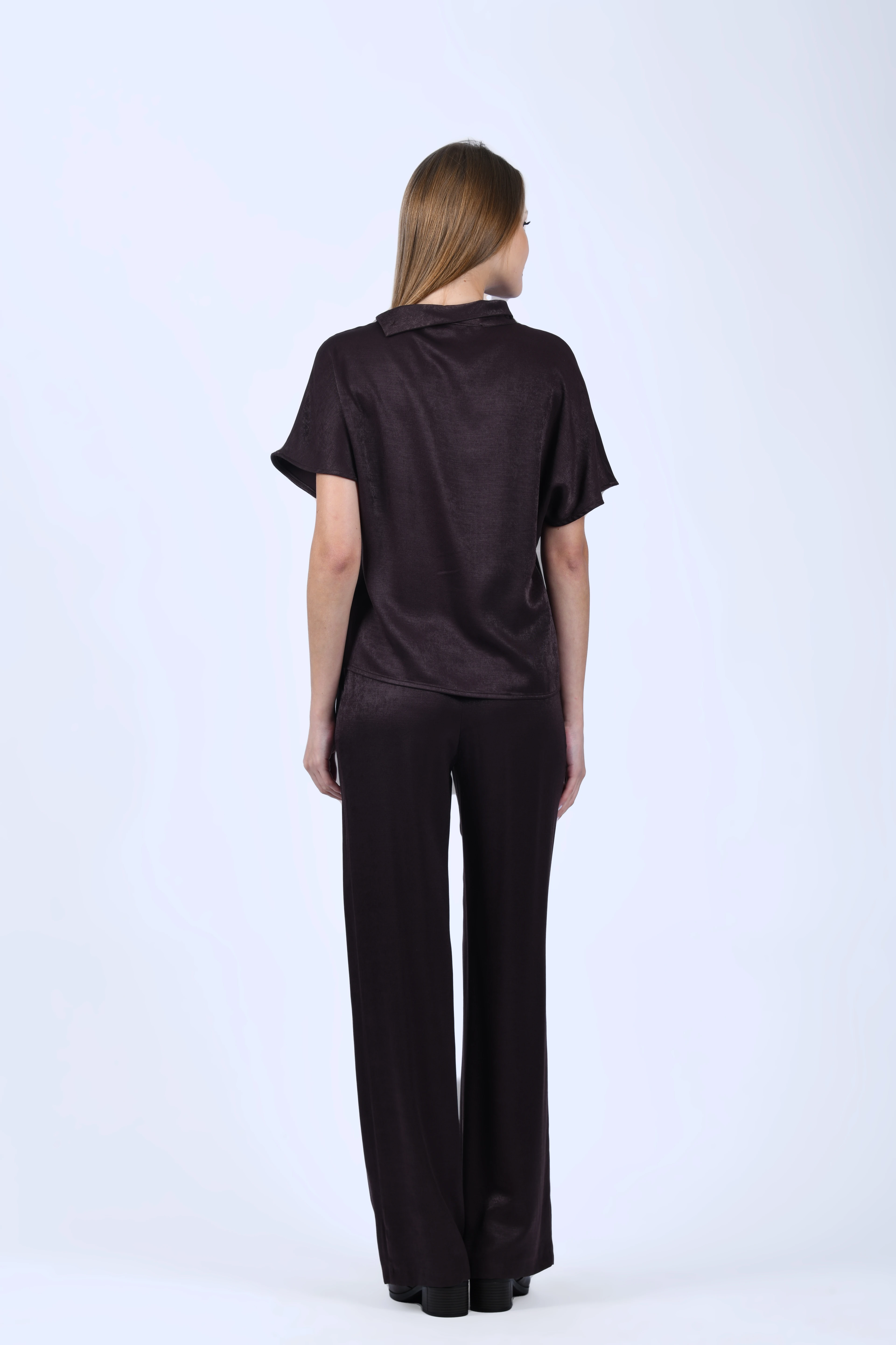 Kahve Asimetrik Düğmeli Bluz - QB202