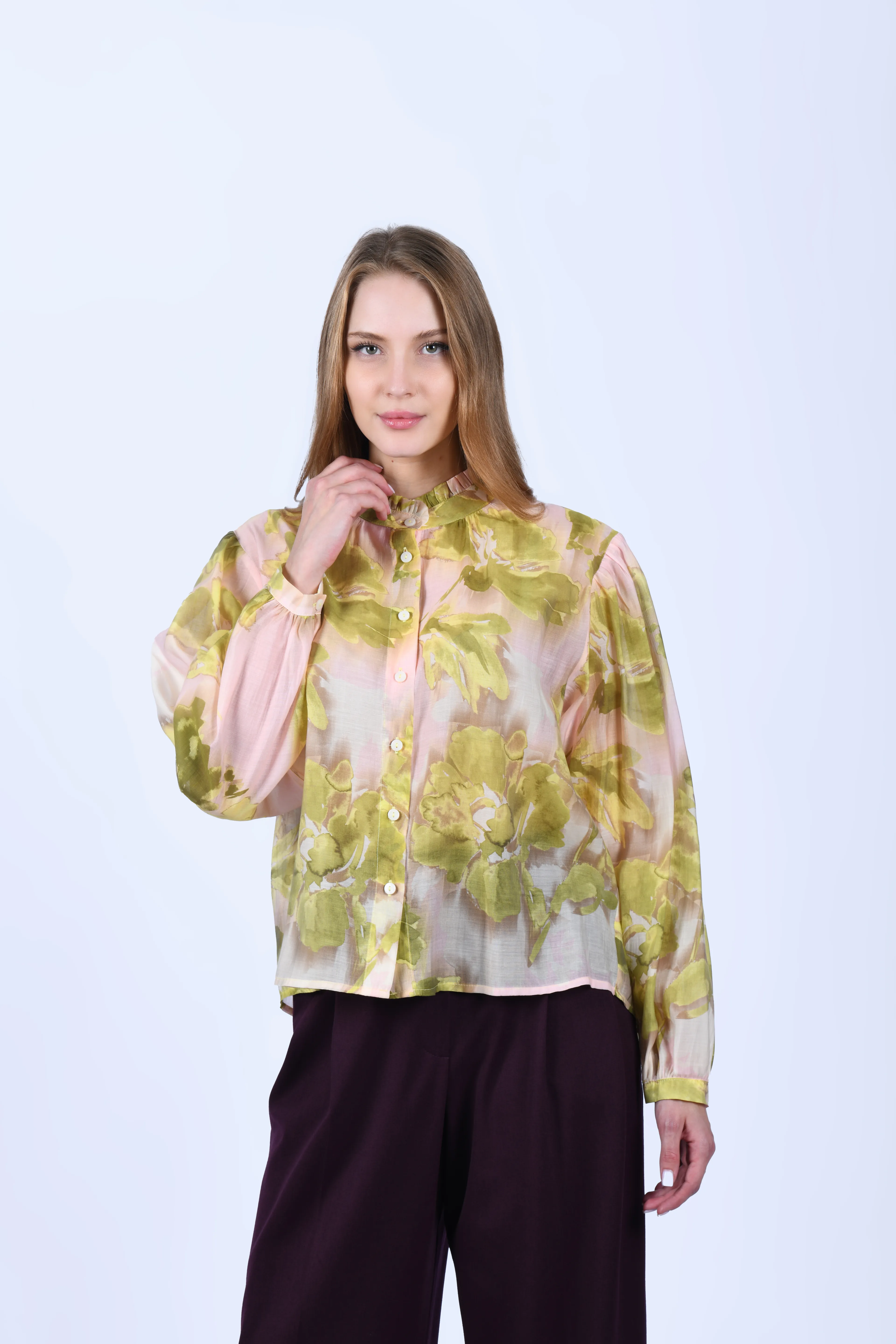 Pembe Hakim Yaka Desenli Gömlek - QG147