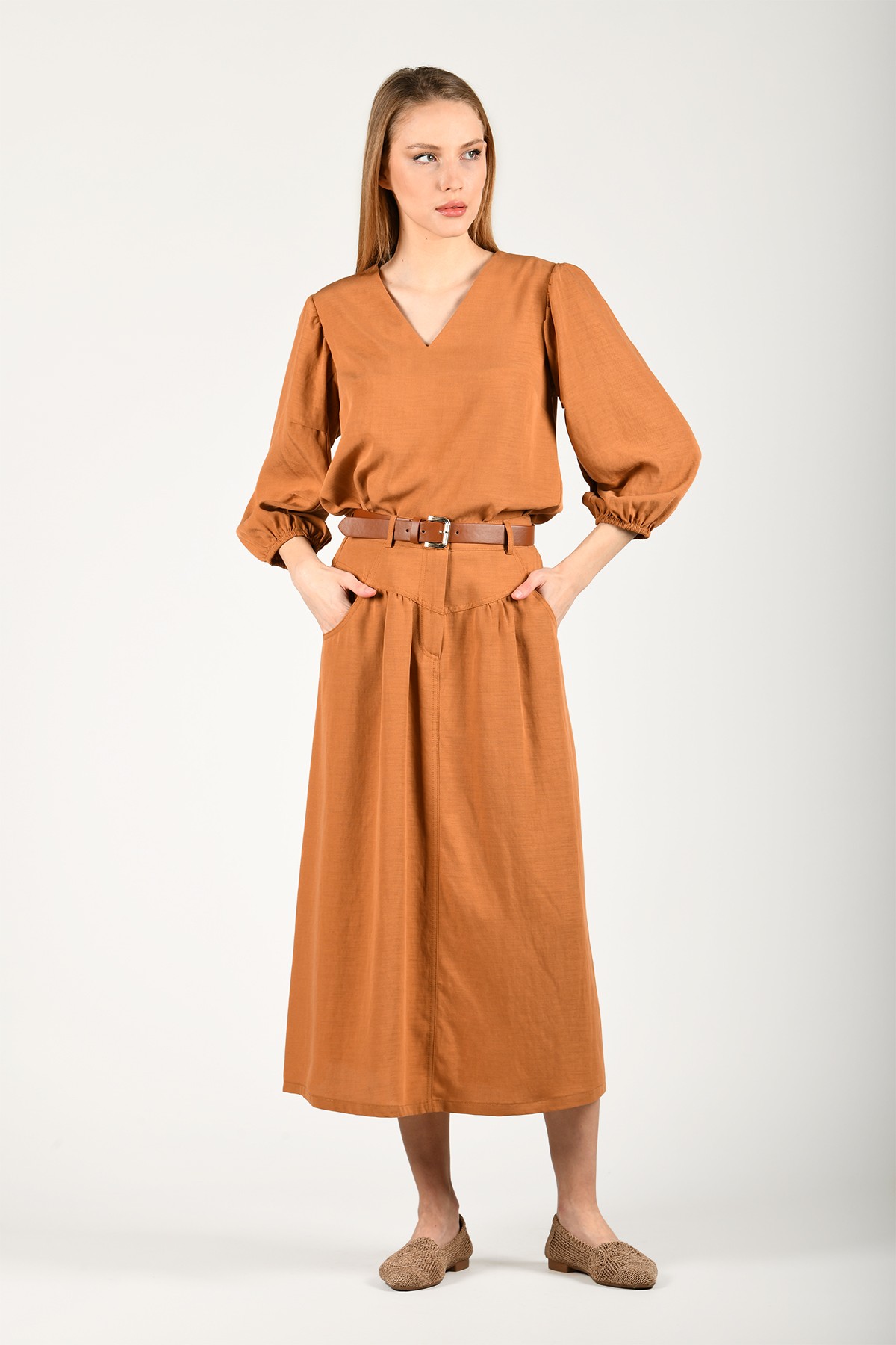 Fındık V Yaka Casual Bluz - LB139