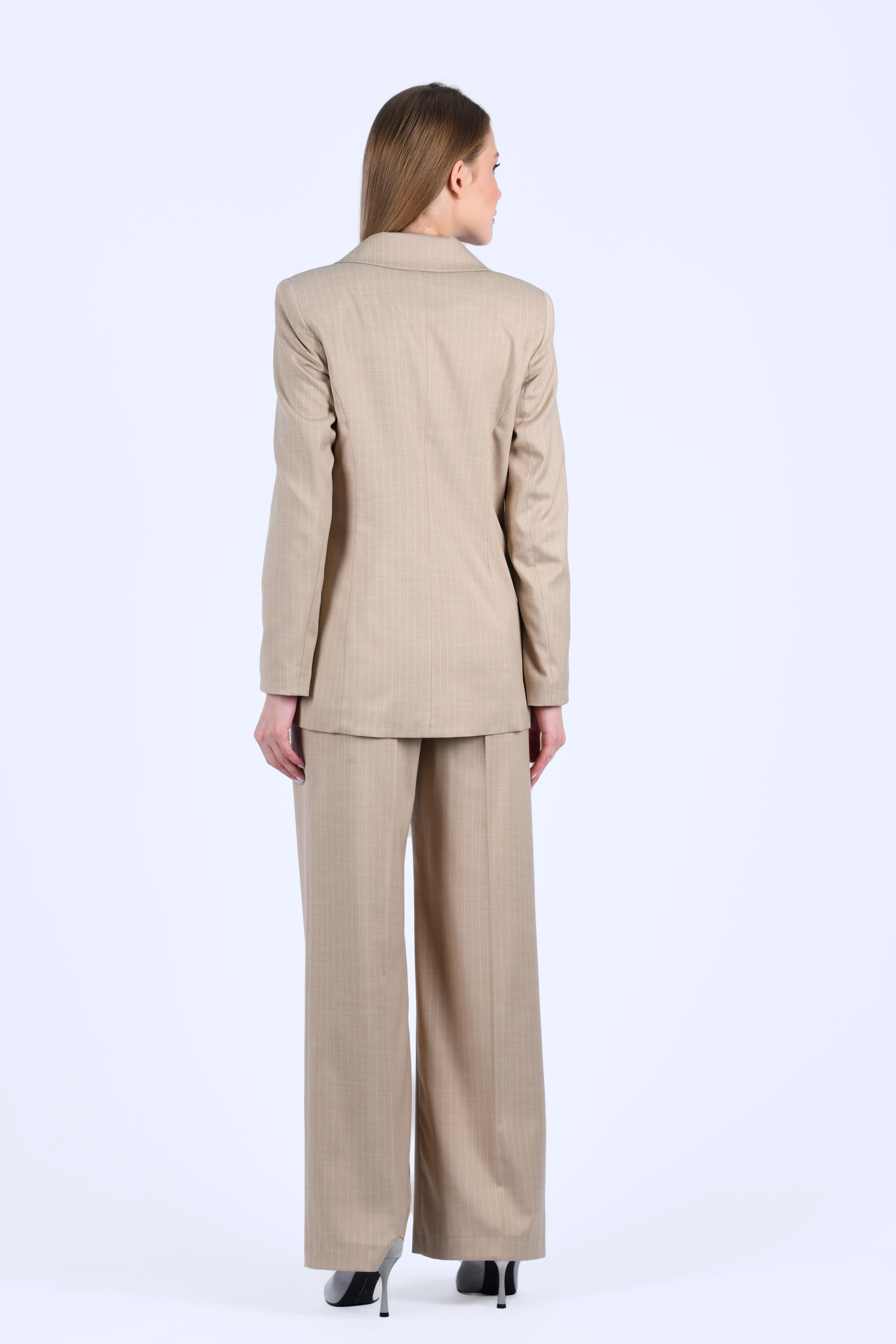 Bej Çizgili Blazer Ceket - LC118