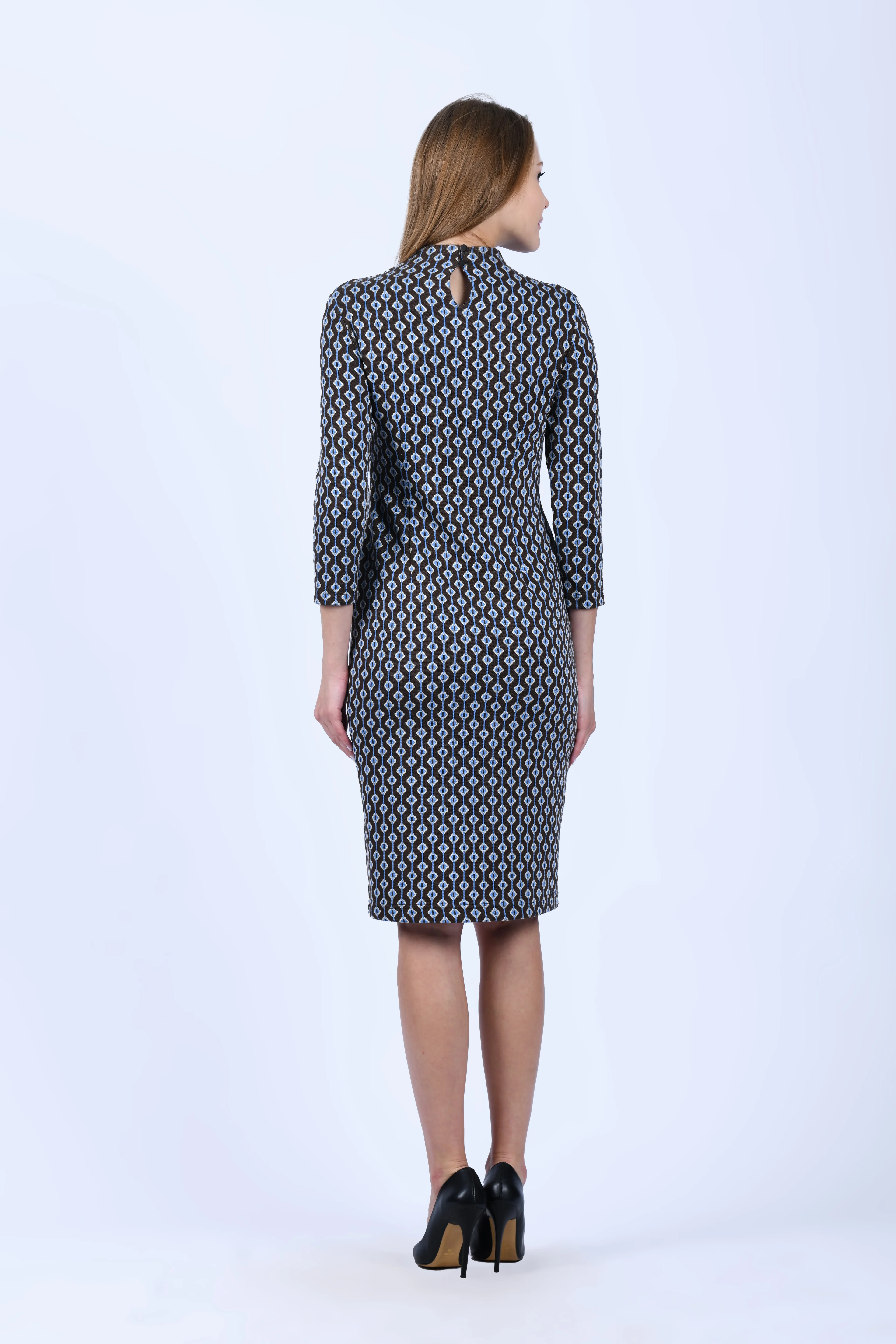 Mavi Jakarlı Detaylı Midi Elbise - QE192