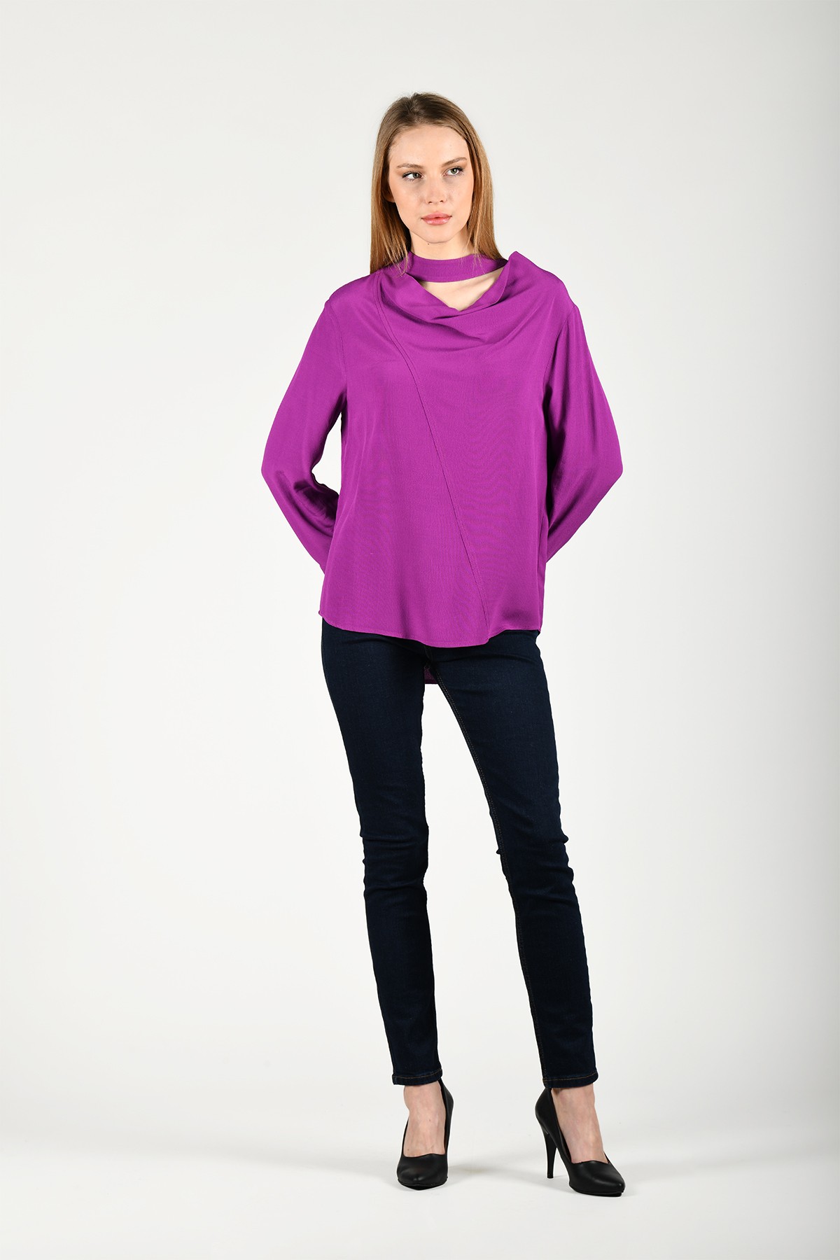 Mor Boyun Detaylı Bluz - QB150