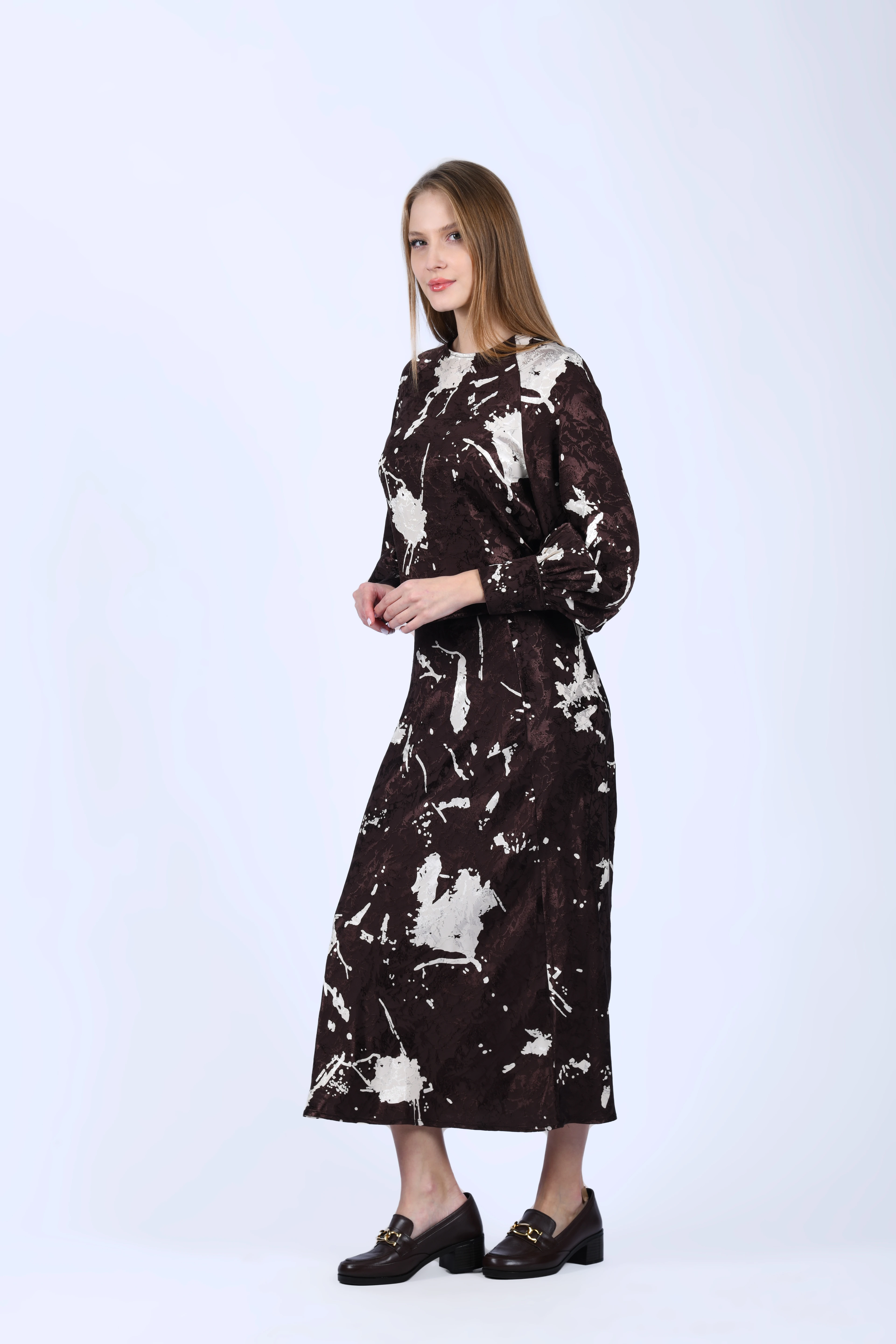 Kahve Soyut Desenli Bluz - LB189