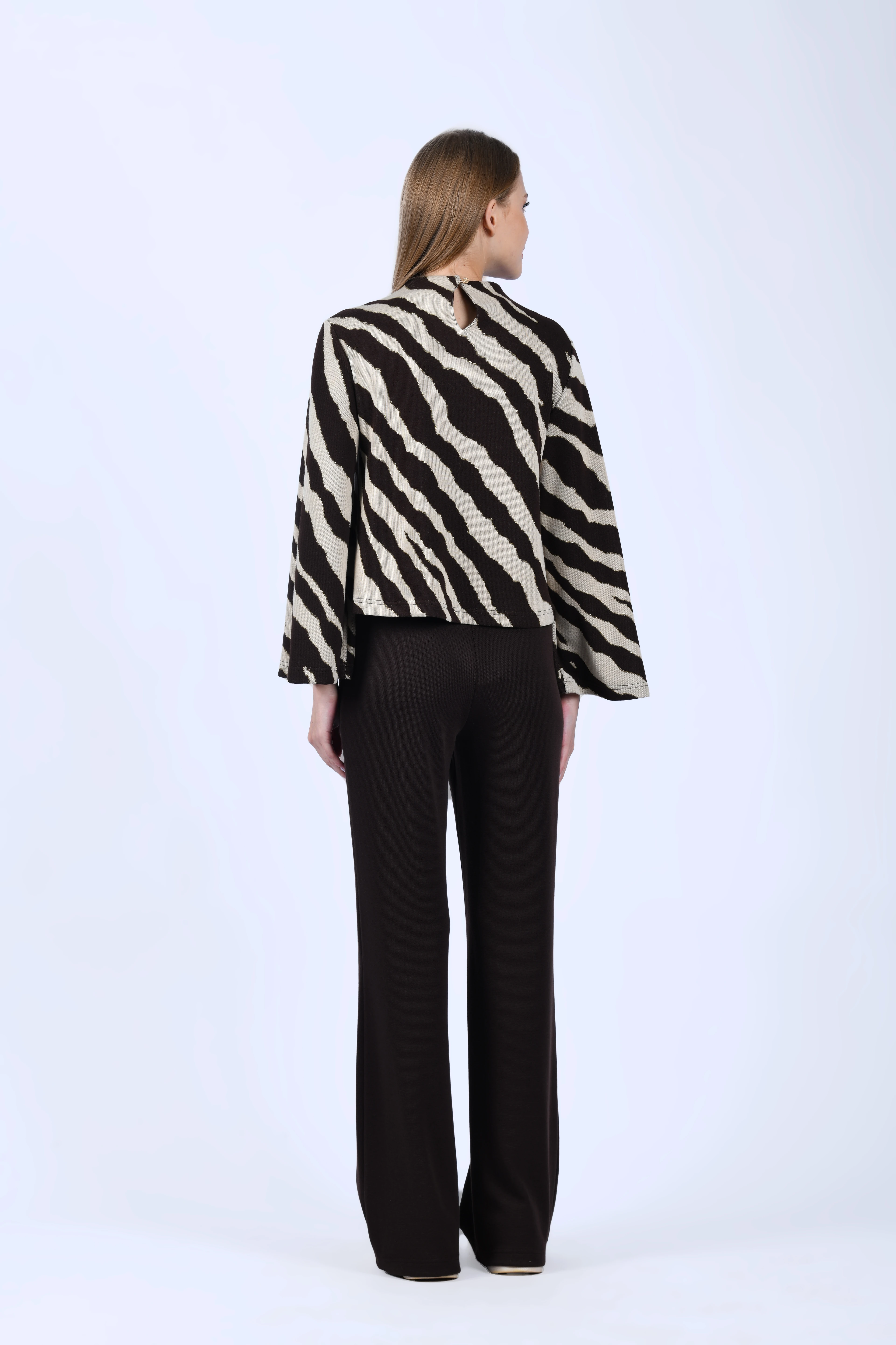 Kahve Crop Kesim Triko Bluz - QB200