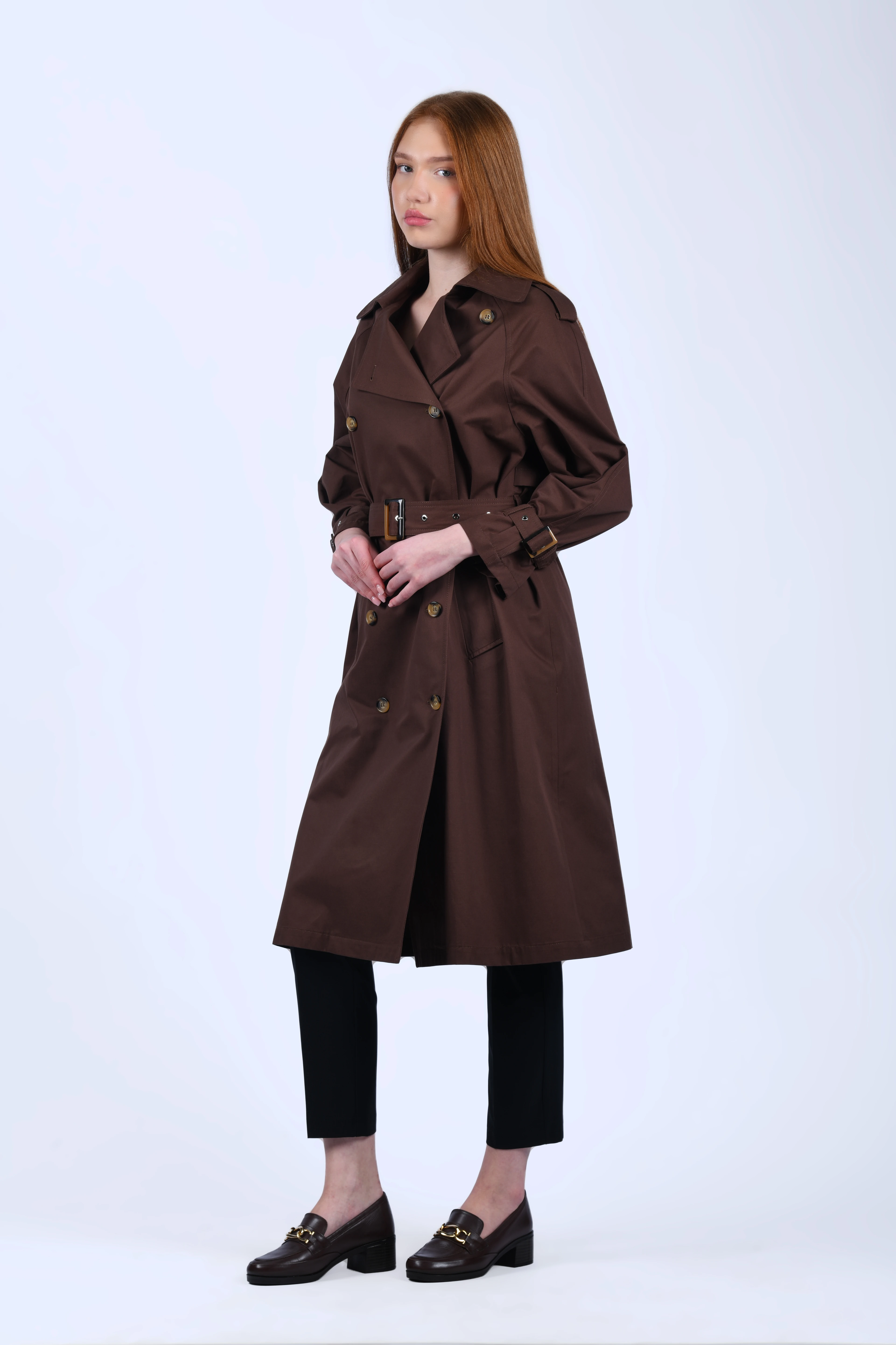 Kahve Kendinden Kemerli Trençkot - QT16