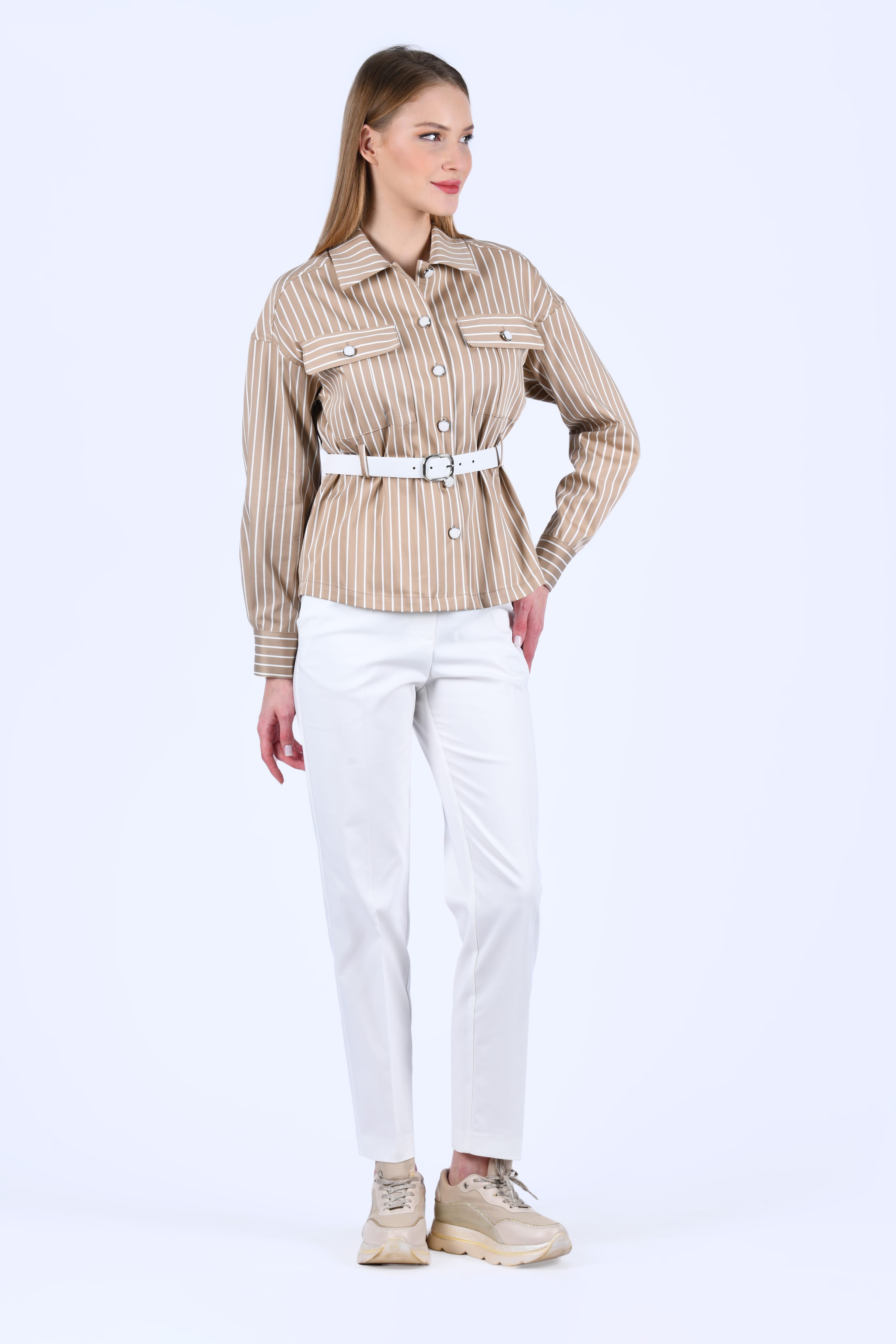 Ecru Kendinden Kemerli Pantolon - LP182