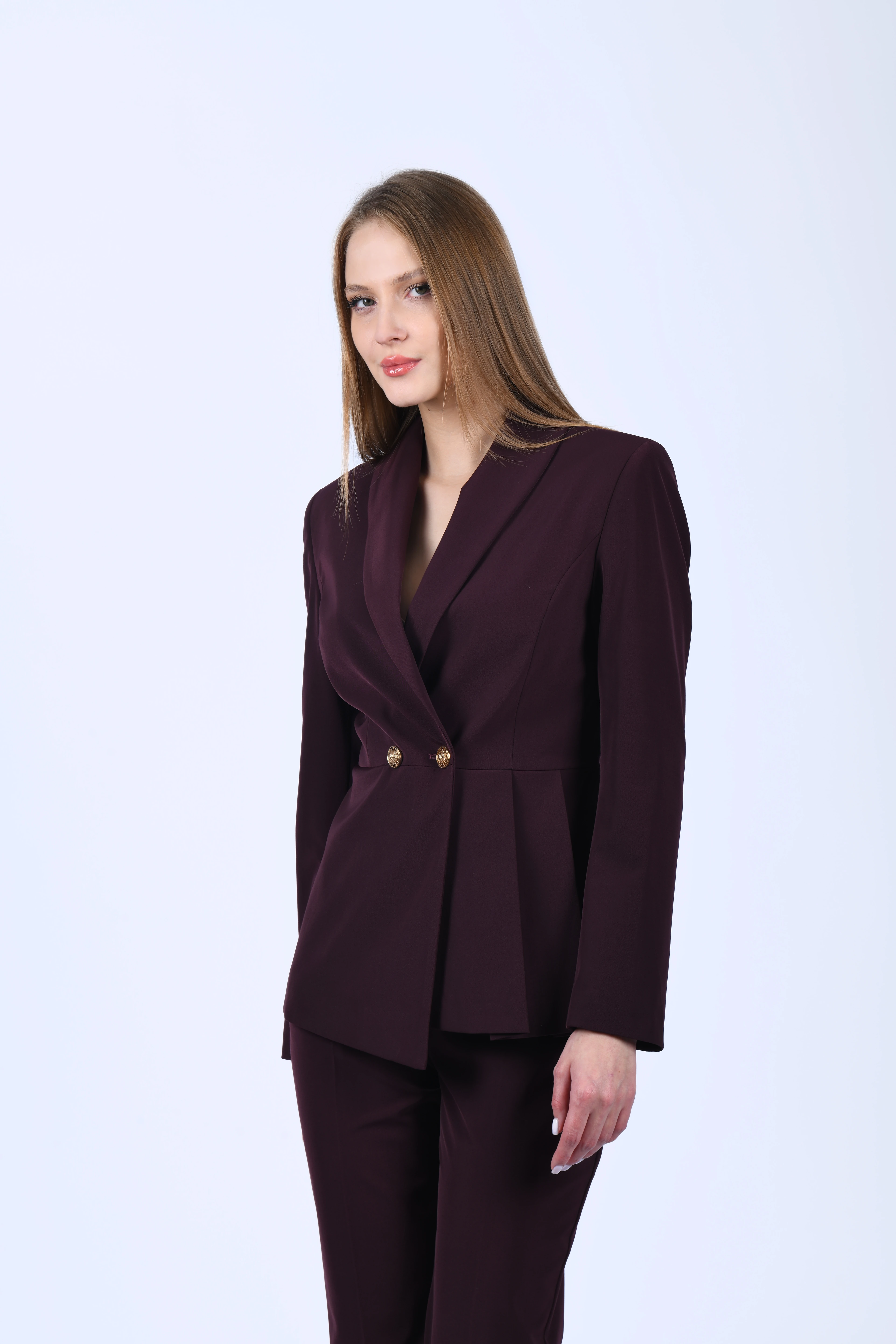 Bordo Yanı Pile Detaylı Blazer Ceket - QC91