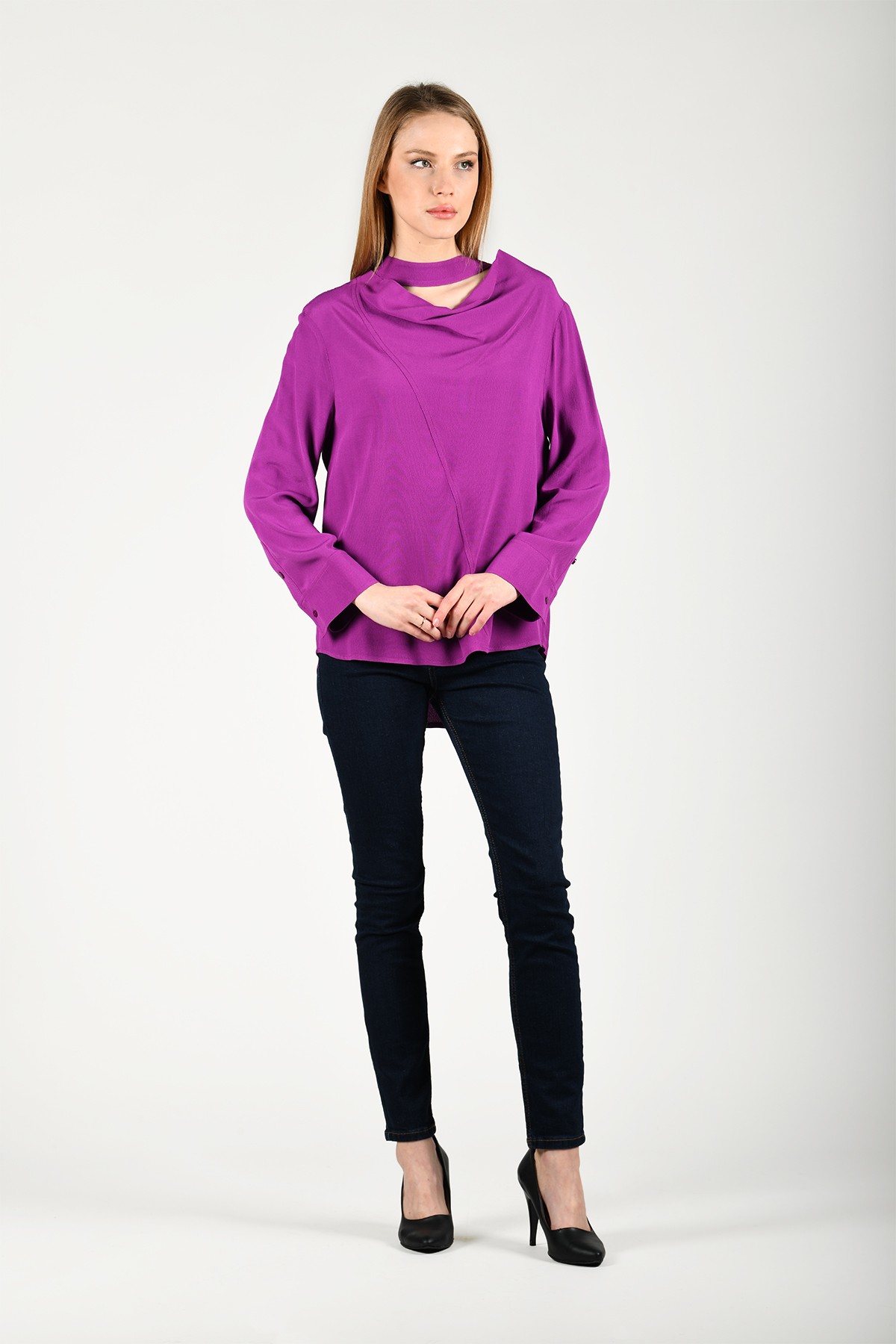 Mor Boyun Detaylı Bluz - QB150