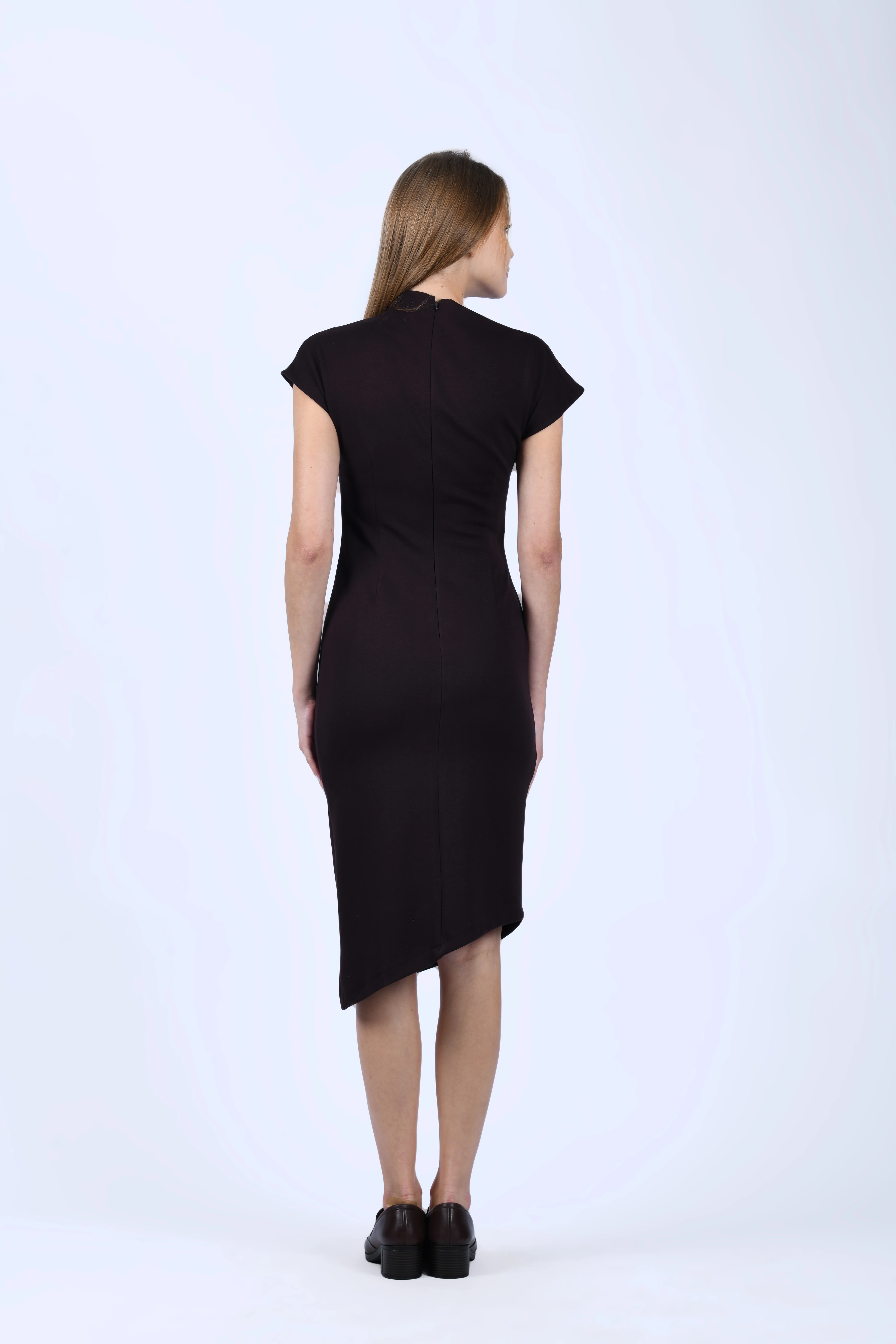 Kahve Drapeli Kalem Elbise - QE386