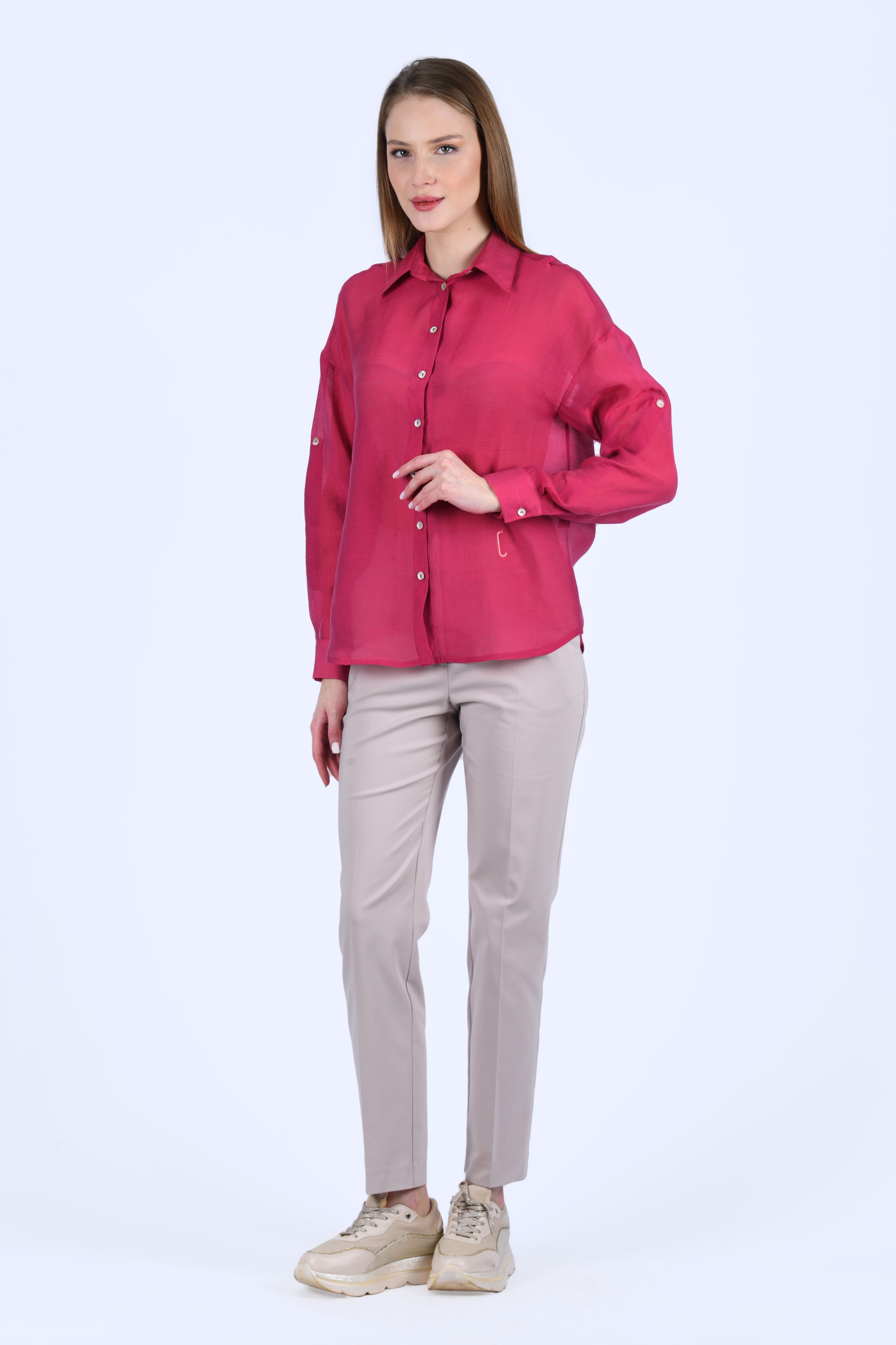 Bordo Tül Gömlek - QG133