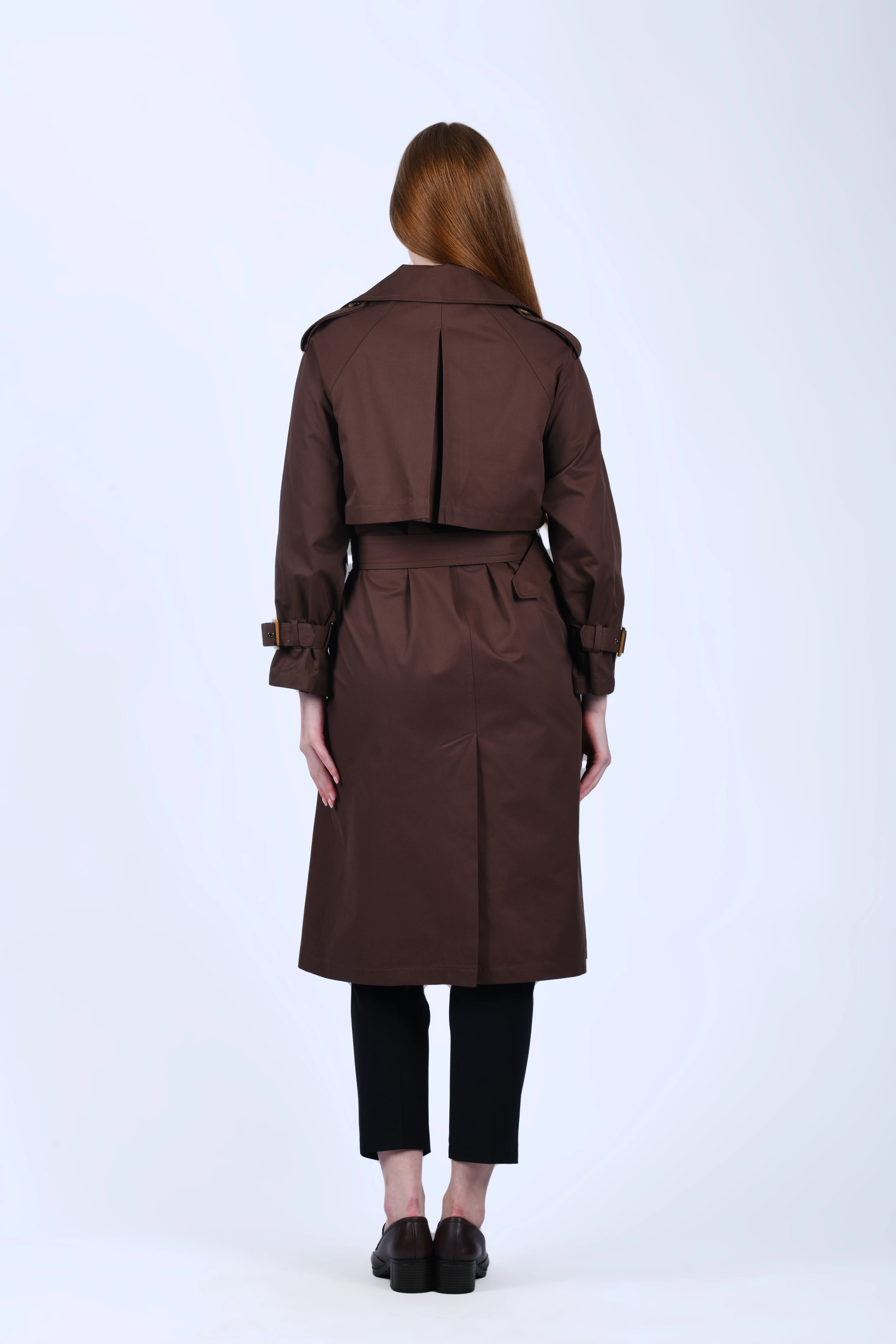 Kahve Kendinden Kemerli Trençkot - QT16