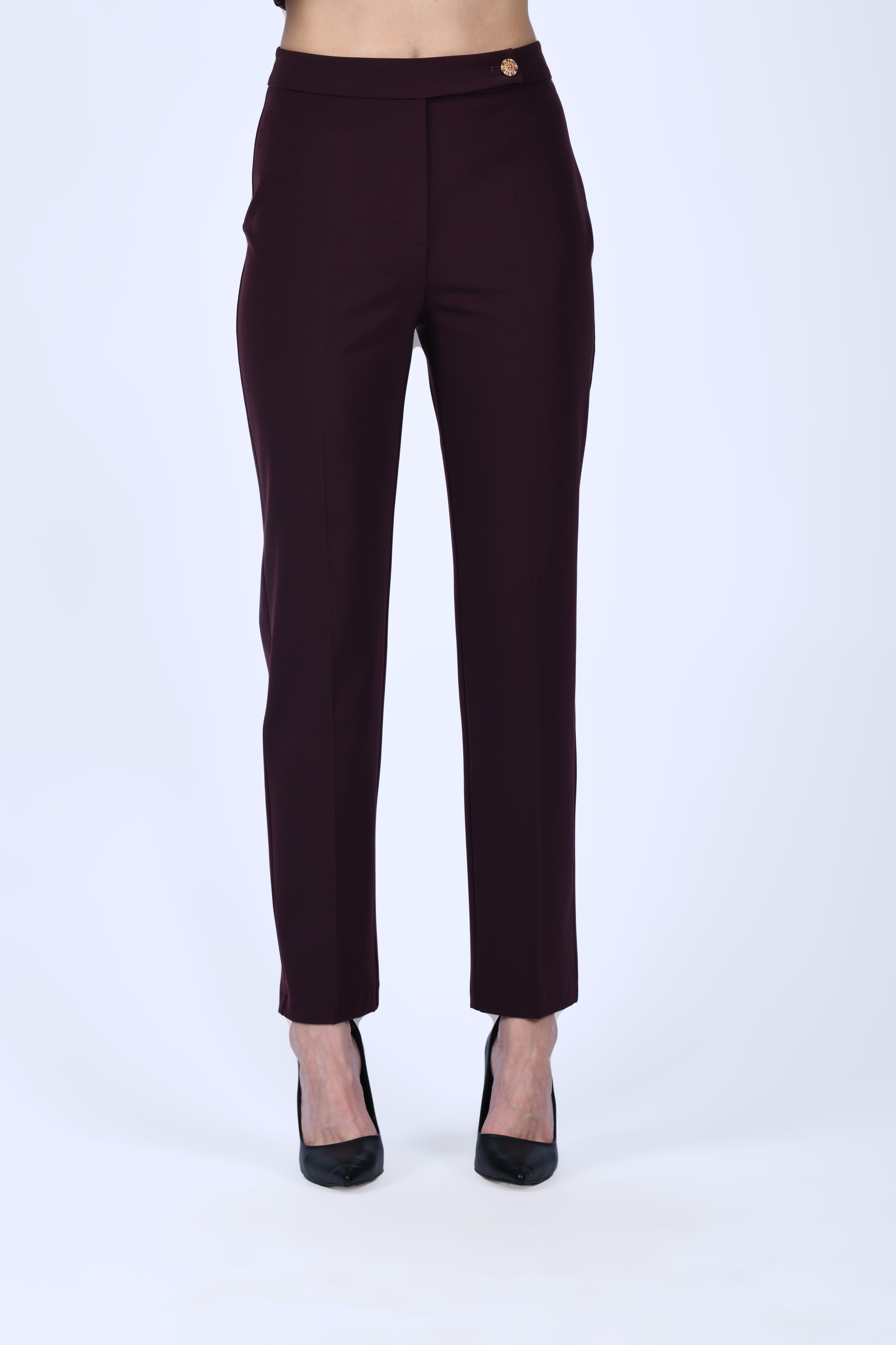 Bordo Dar Kesim Kumaş Pantolon - QP188
