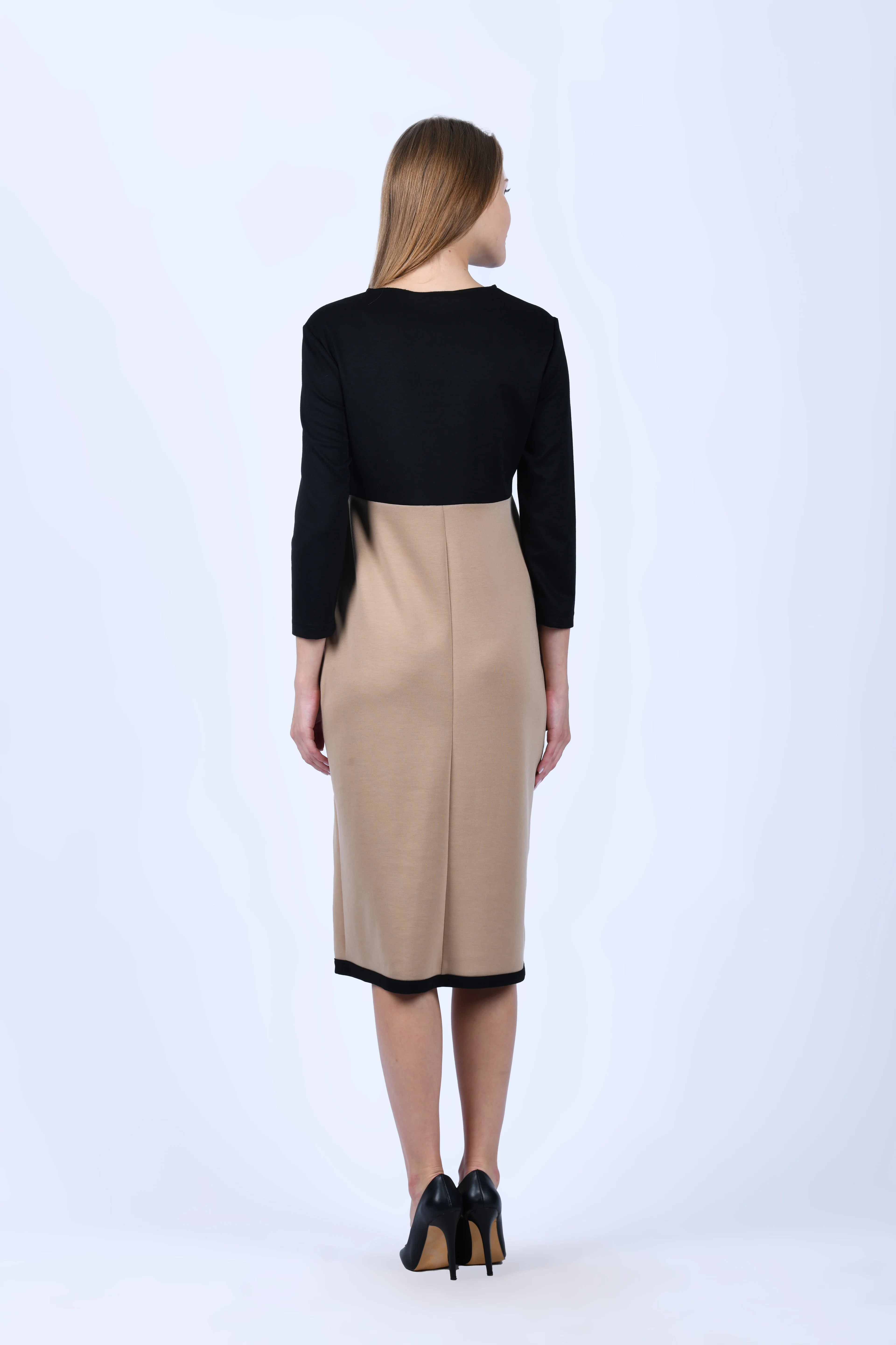 Kraft Siyah Çift Renk Midi Elbise - QE181