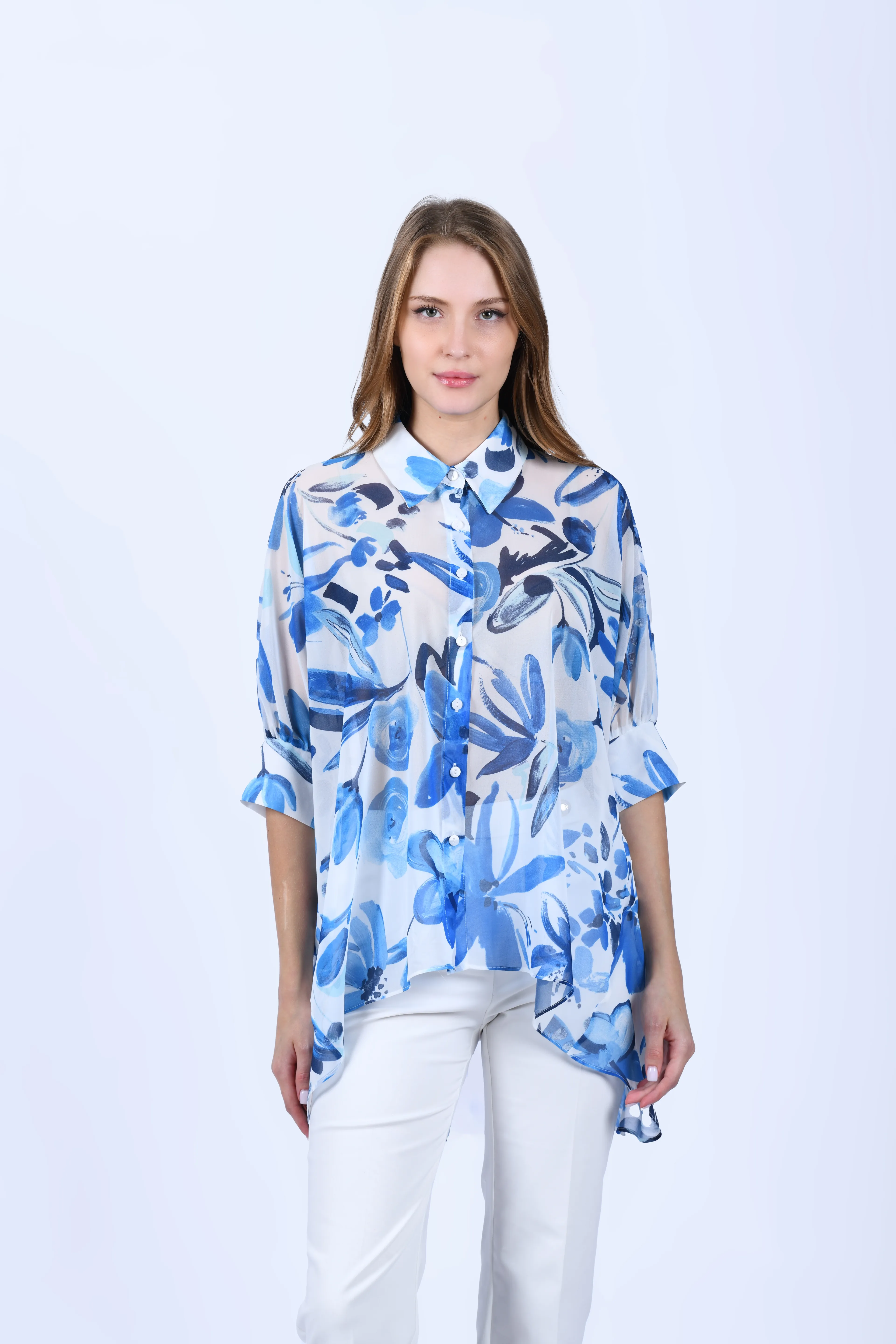 Mavi Tül Gömlek - QG148