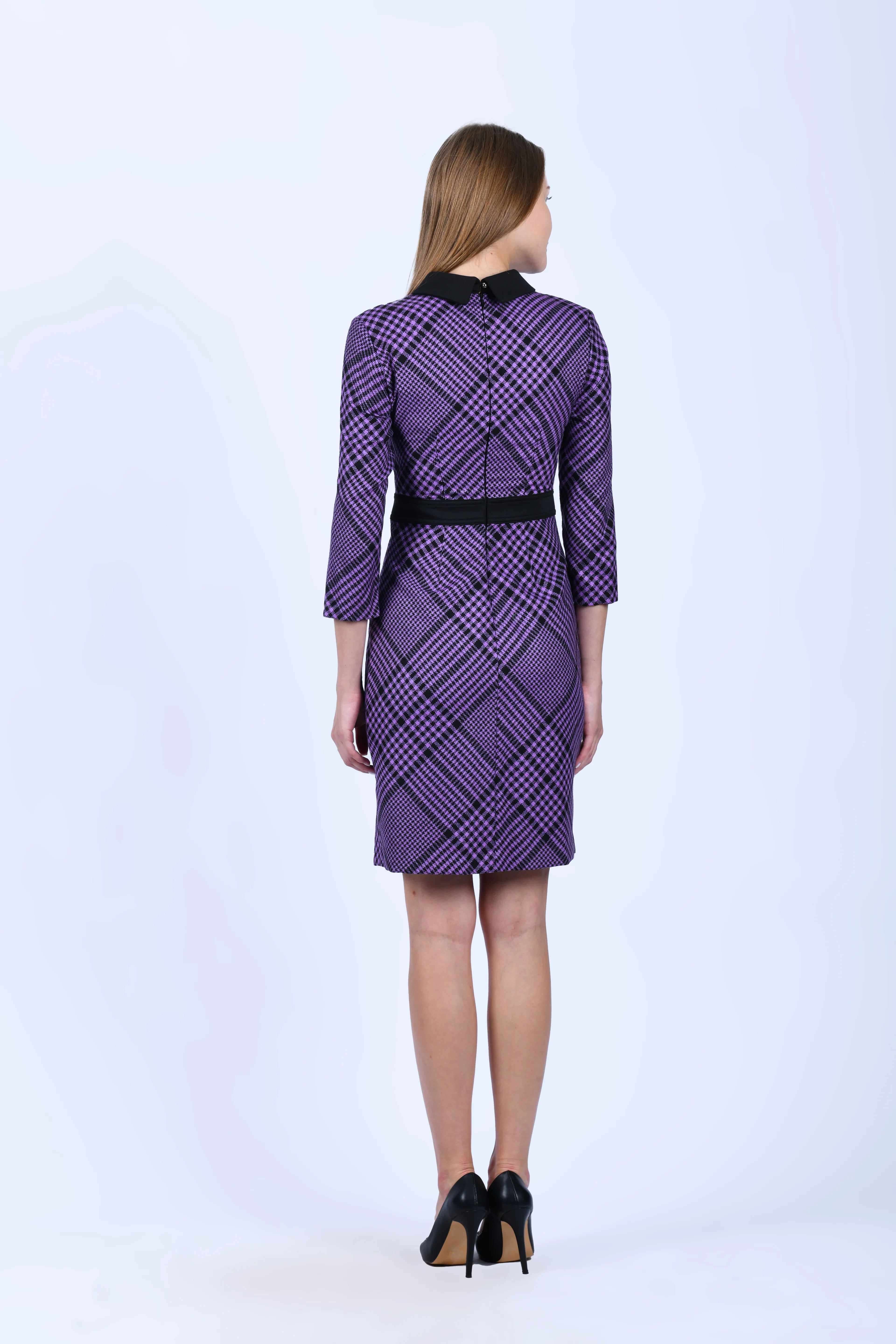 Lila Ekose Desen Gömlek Elbise - LE188